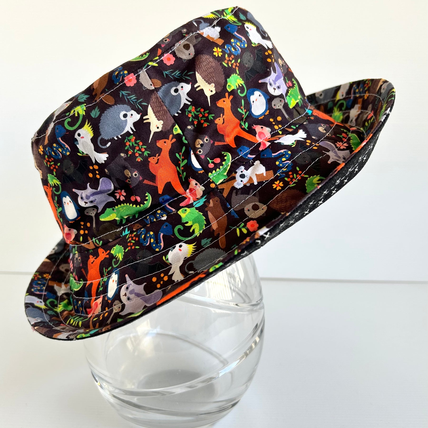 Summer hat in bright Aussie animals fabric