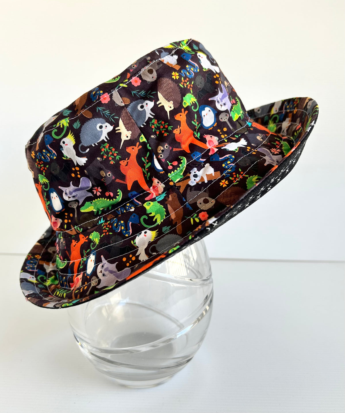 Summer hat in bright Aussie animals fabric