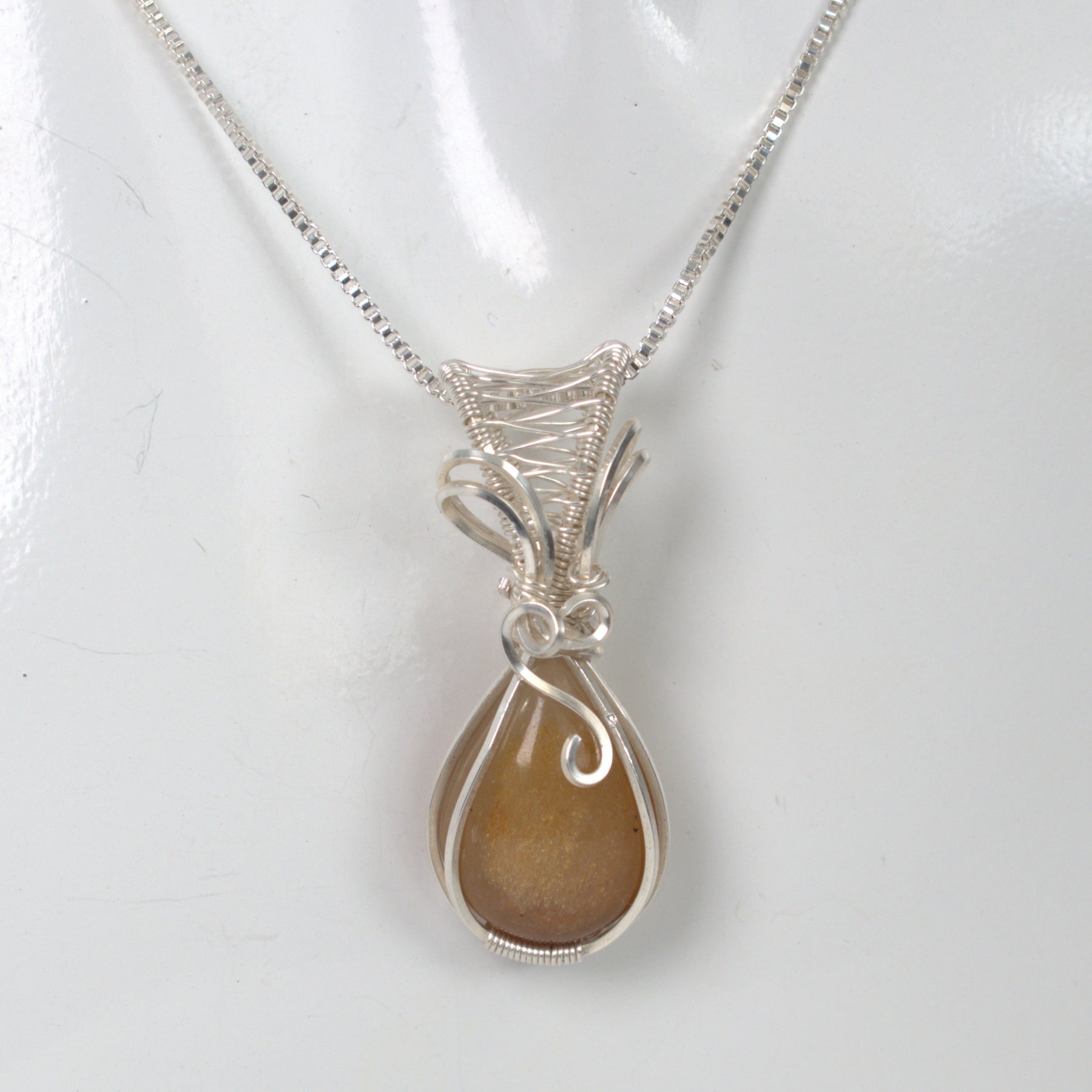 Wire Wrapped Australian Golden Sheen Sunstone Keepsake Pendant