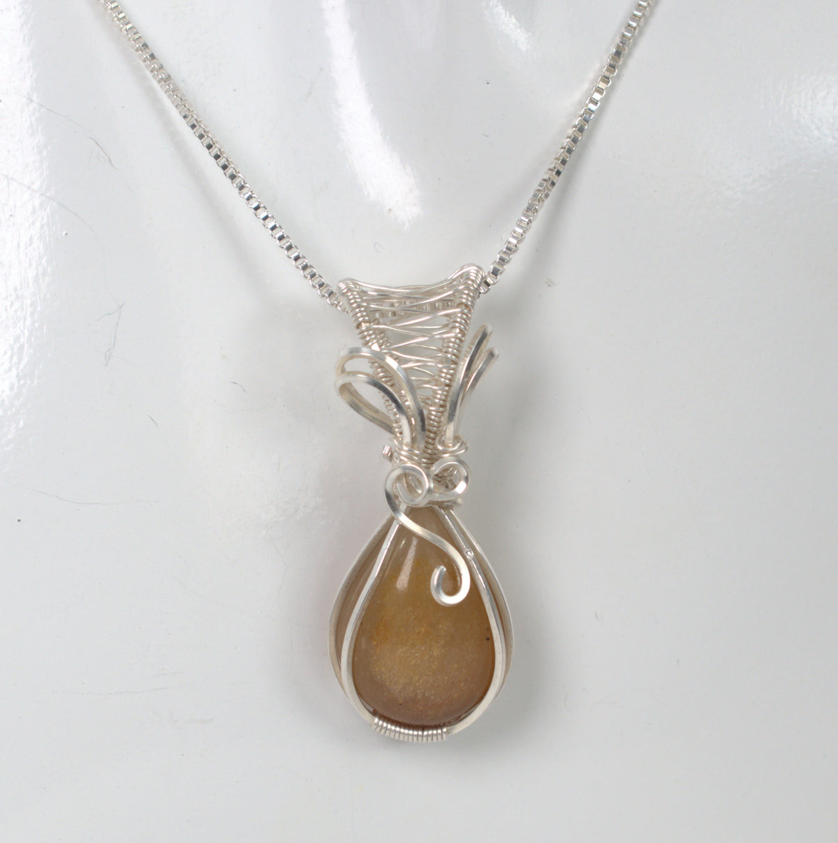 Wire Wrapped Australian Golden Sheen Sunstone Keepsake Pendant
