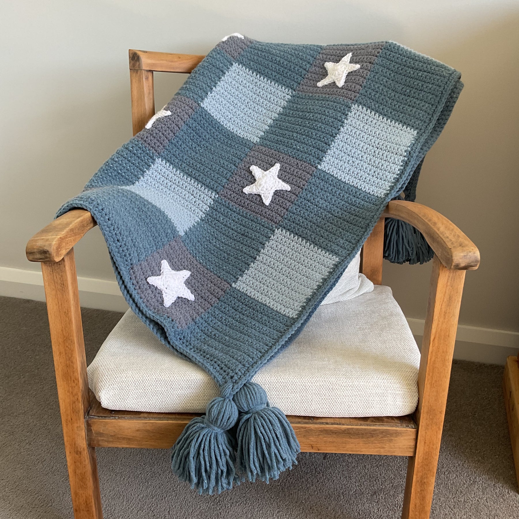 Blue Gingham Blanket with Stars