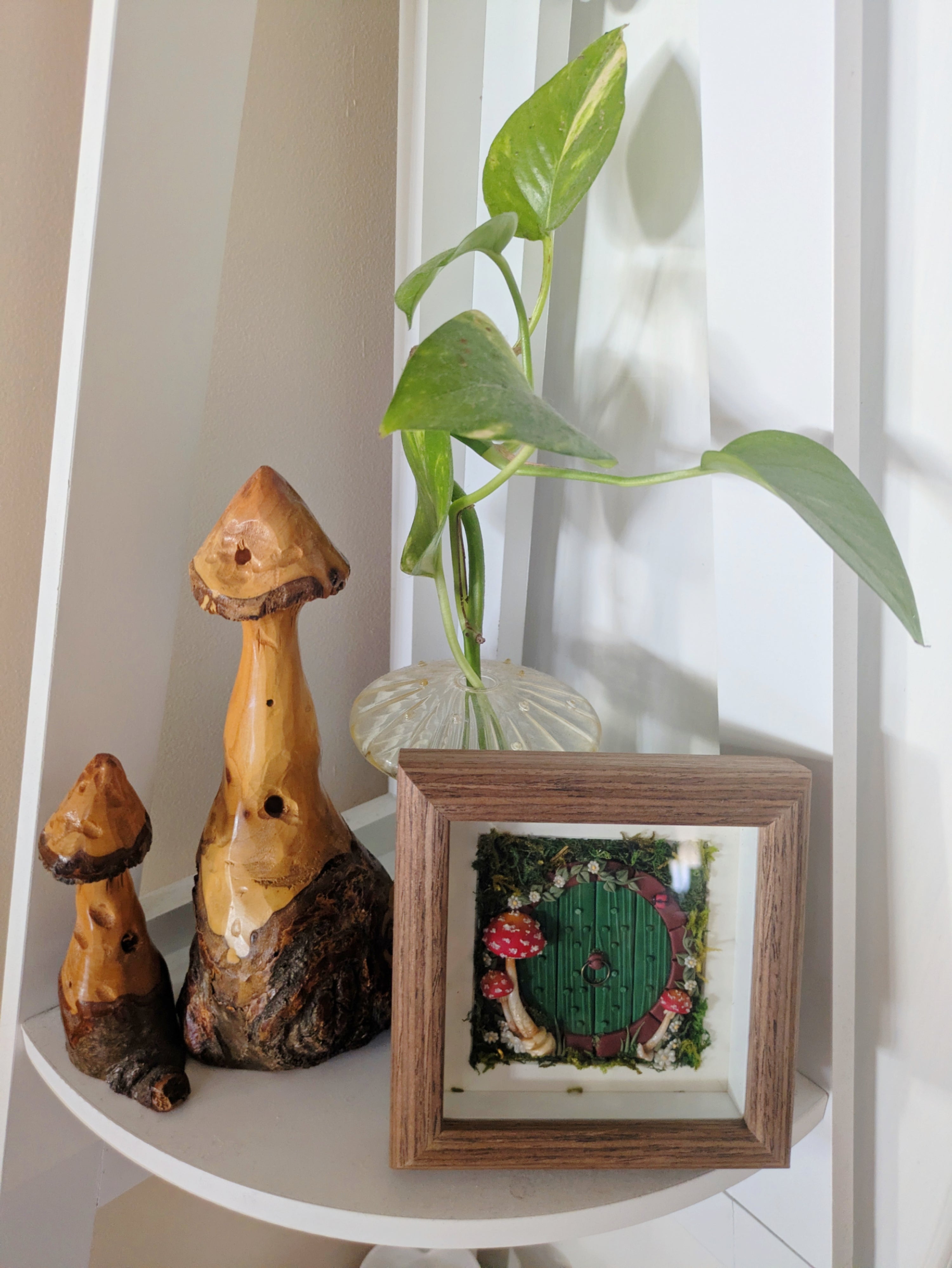 Enchanted Hobbit-Style Fairy Door displayed in a Shadow Box