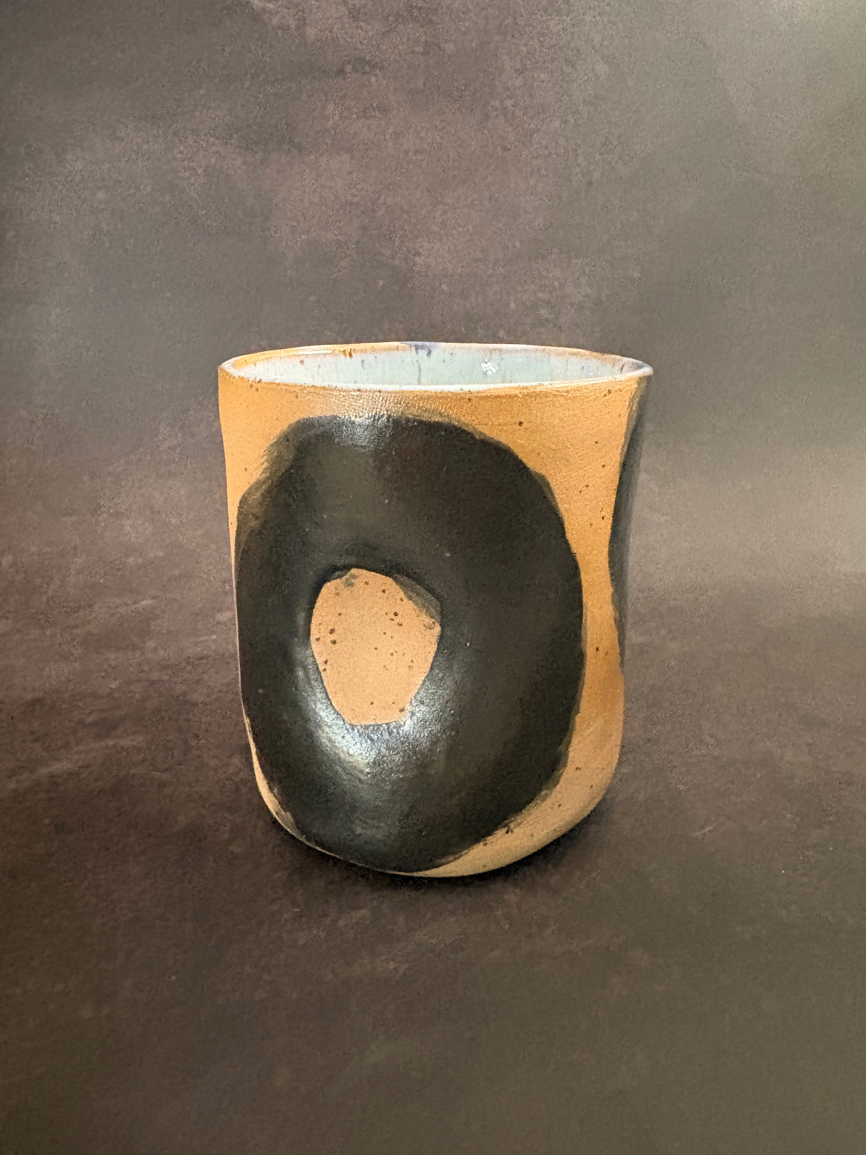 Handmade Stoneware Thumb Mug | Speckled Clay Coffee cup with graphic finish | 320ml