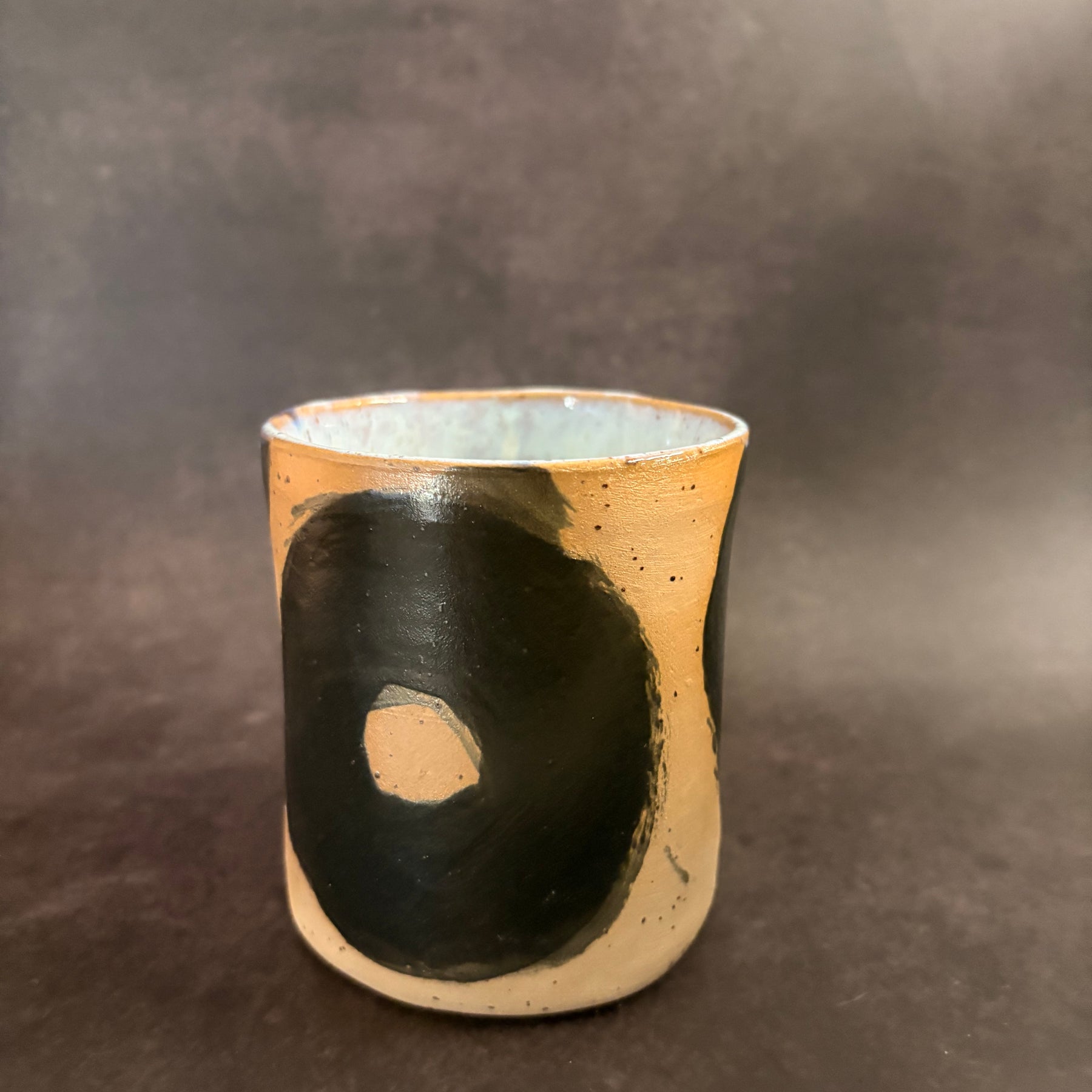 Handmade Stoneware Thumb Mug | Speckled Clay Coffee cup with graphic finish | 320ml