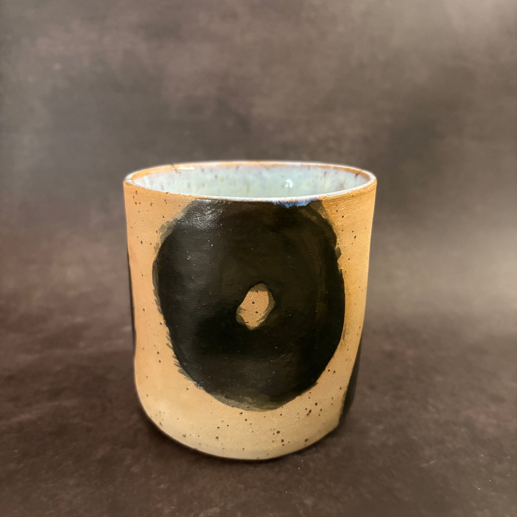 Handmade Stoneware Thumb Mug | Speckled Clay Coffee cup with graphic finish | 320ml
