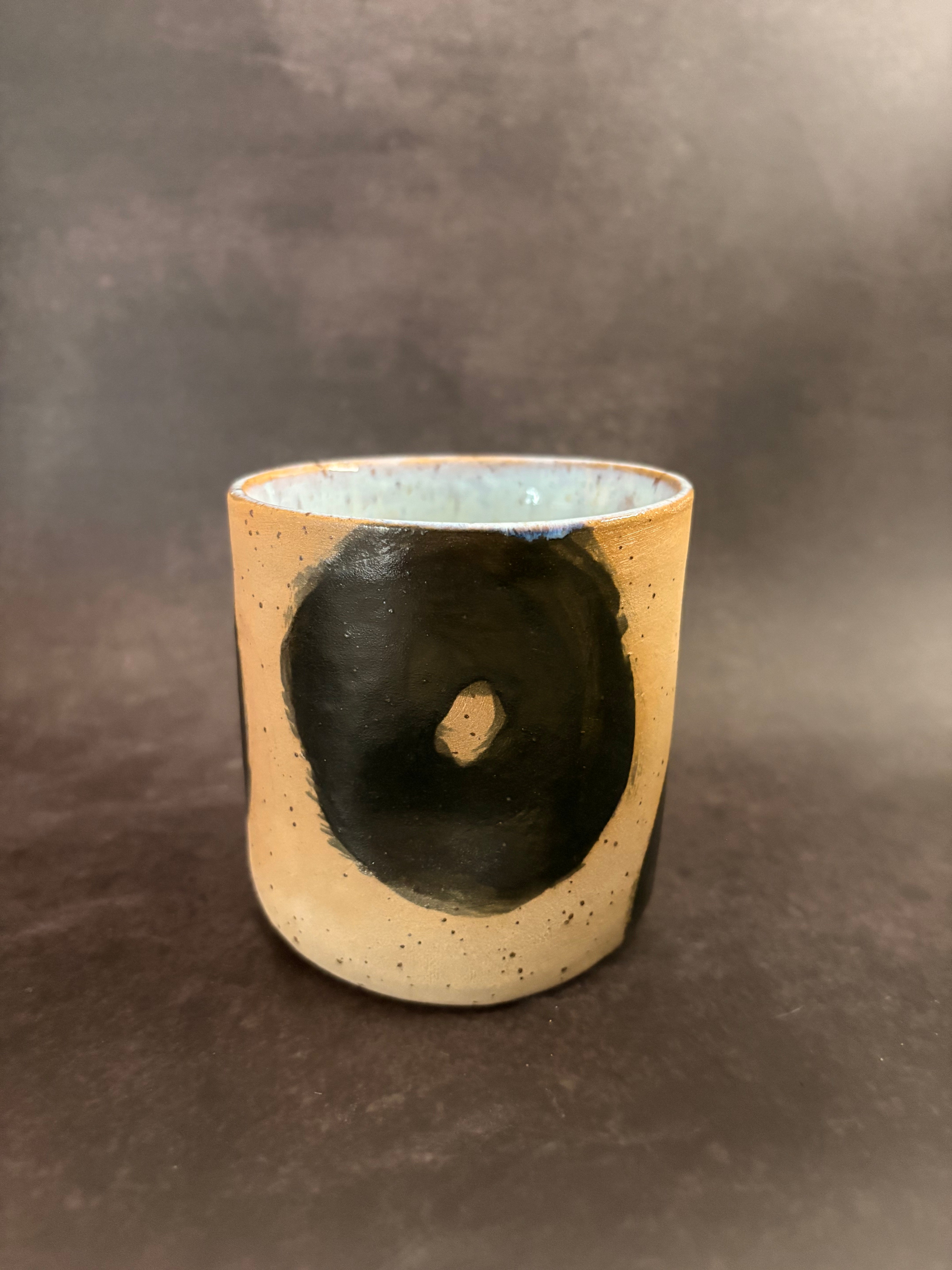 Handmade Stoneware Thumb Mug | Speckled Clay Coffee cup with graphic finish | 320ml