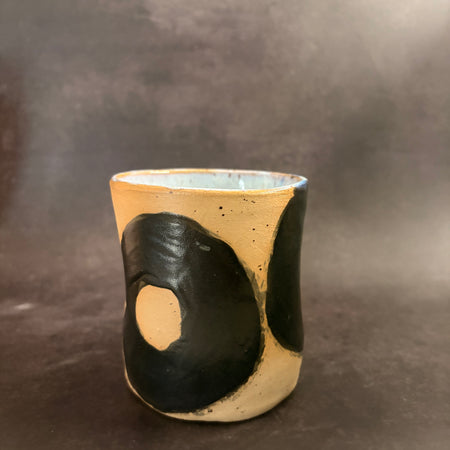 Handmade Stoneware Thumb Mug | Speckled Clay Coffee cup with graphic finish | 320ml