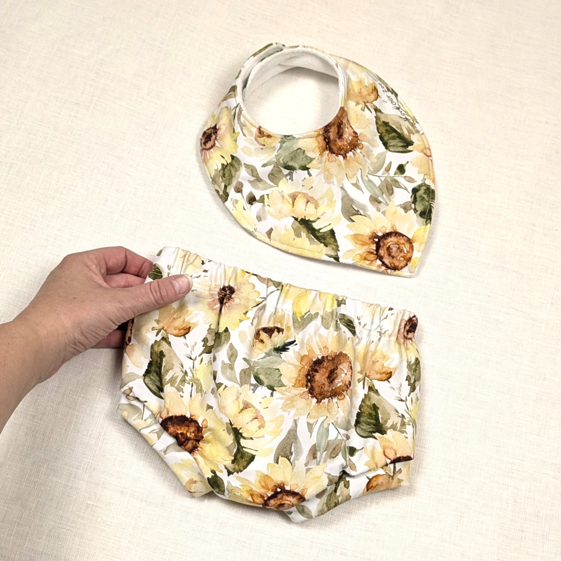 Handmade Bummies and Bib set for baby | Sunflower Collection | size 1