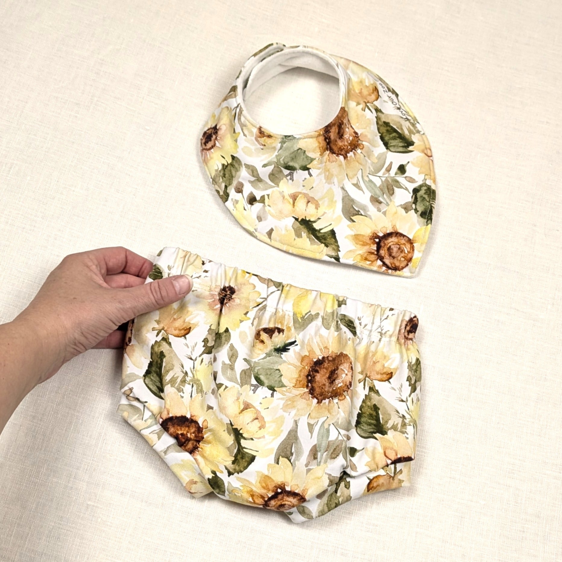 Handmade Bummies and Bib set for baby | Sunflower Collection | size 1