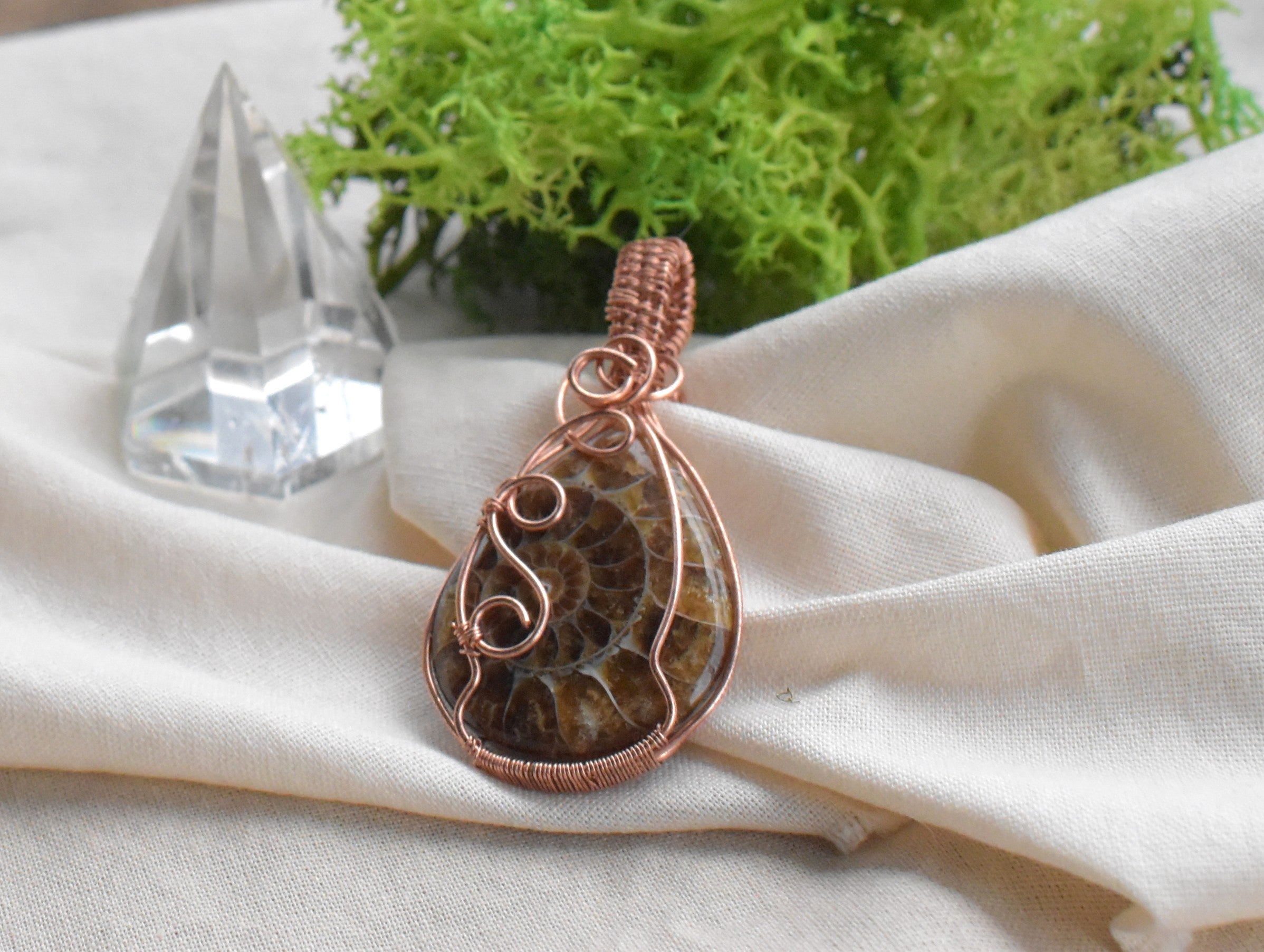 Before – Handcrafted Ammonite Copper Pendant