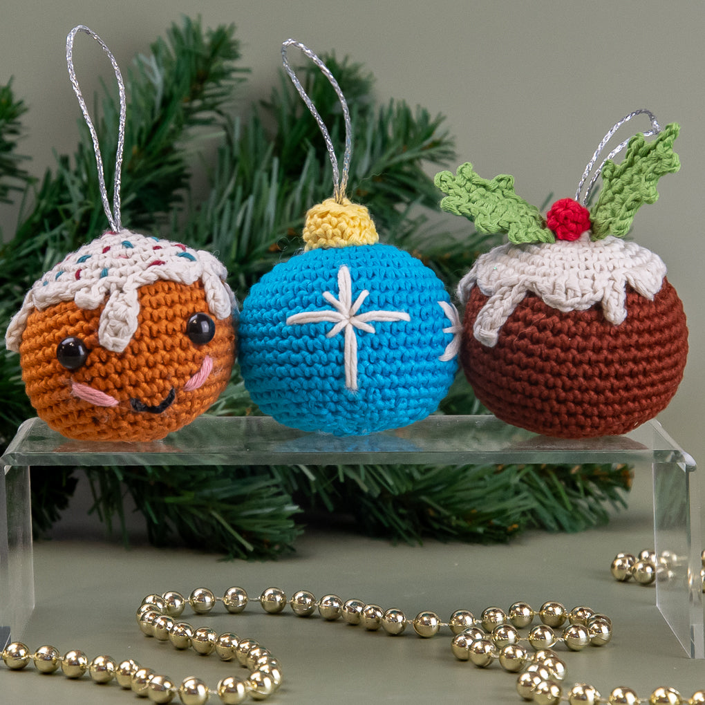 Christmas Tree Decorations - Baubles, Pudding, Gingerbread Man - Set of Three