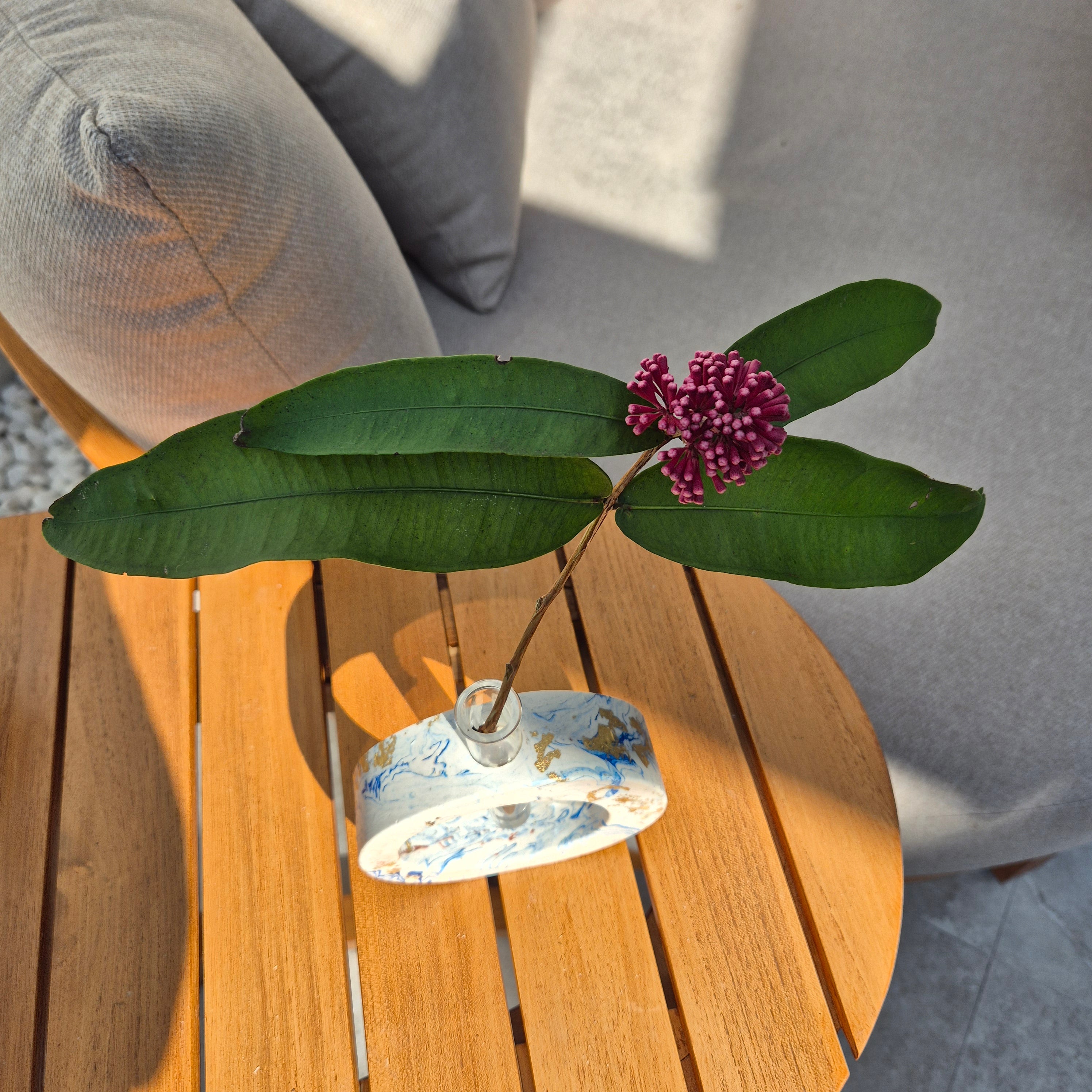Blue and gold concrete test tube single stem vase