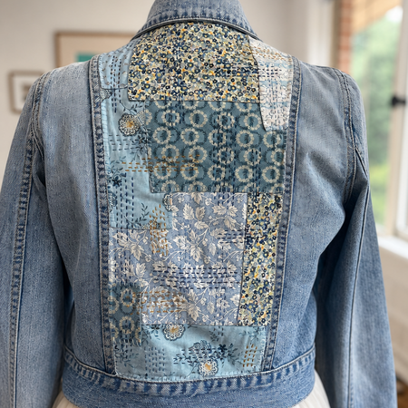 Sashiko Floral Denim Jacket Upcycled Wearable Art