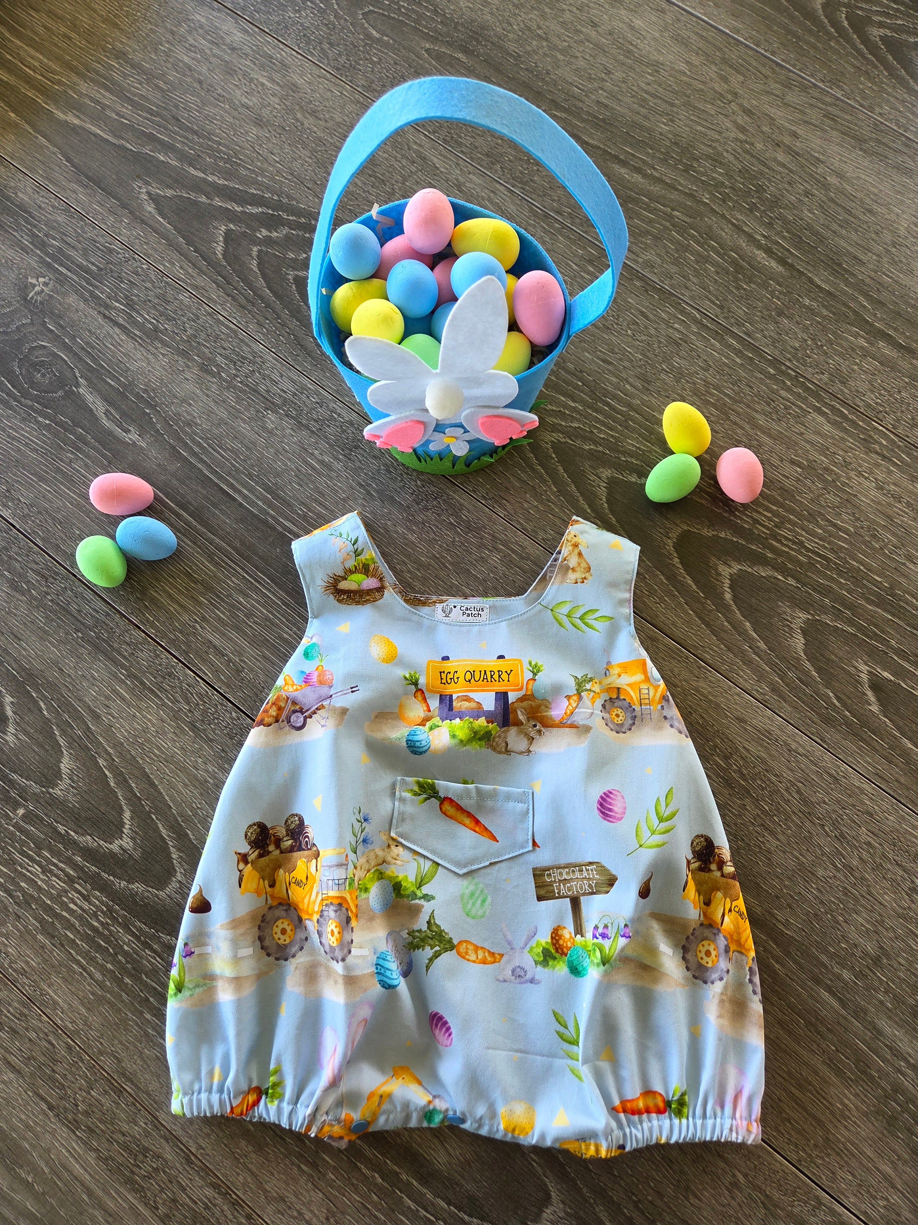 "Egg Quarry Crew" Easter Bubble Romper - 0-3 Months