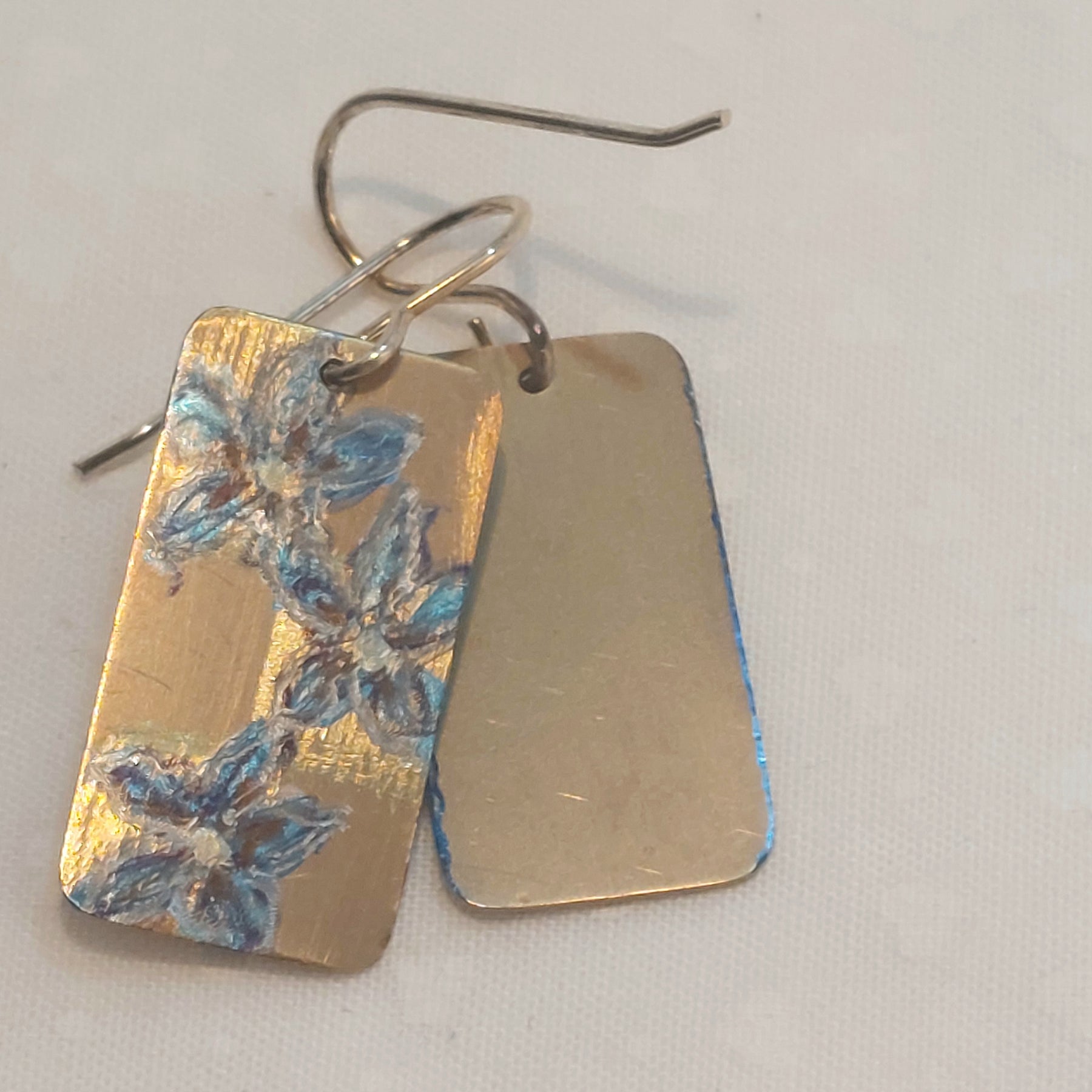 Titanium Dangles with Painted Wahlenbergia Design-Gold and Blue