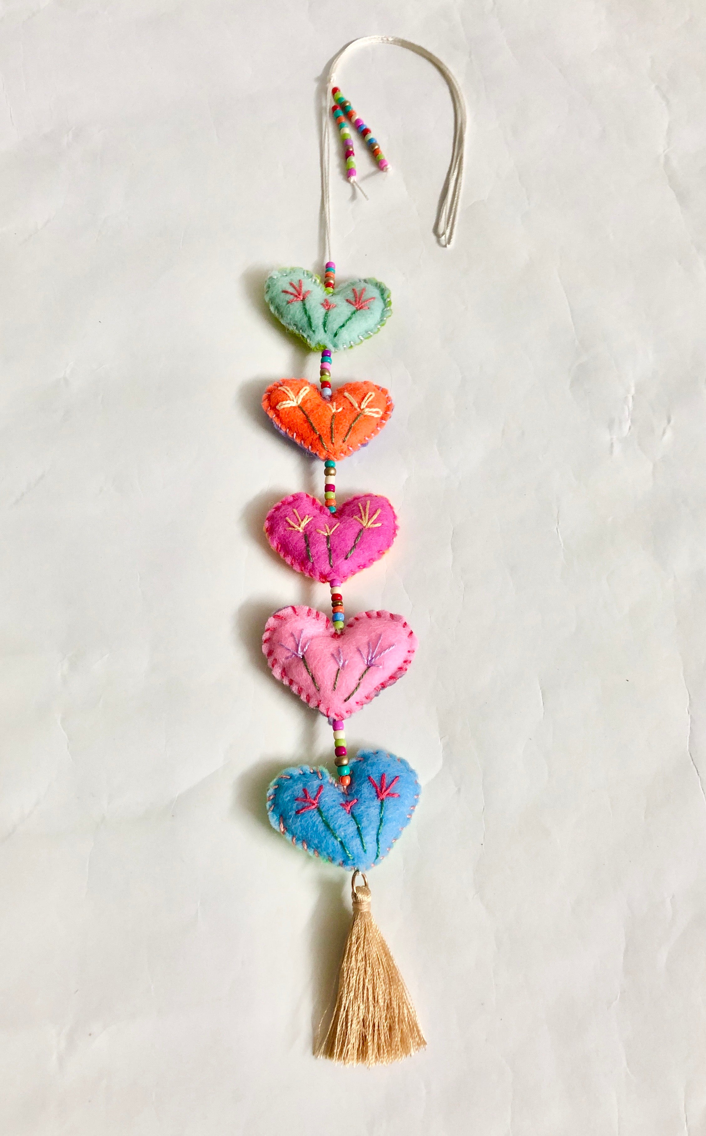 Sweet Felt and Bead Heart Dangle
