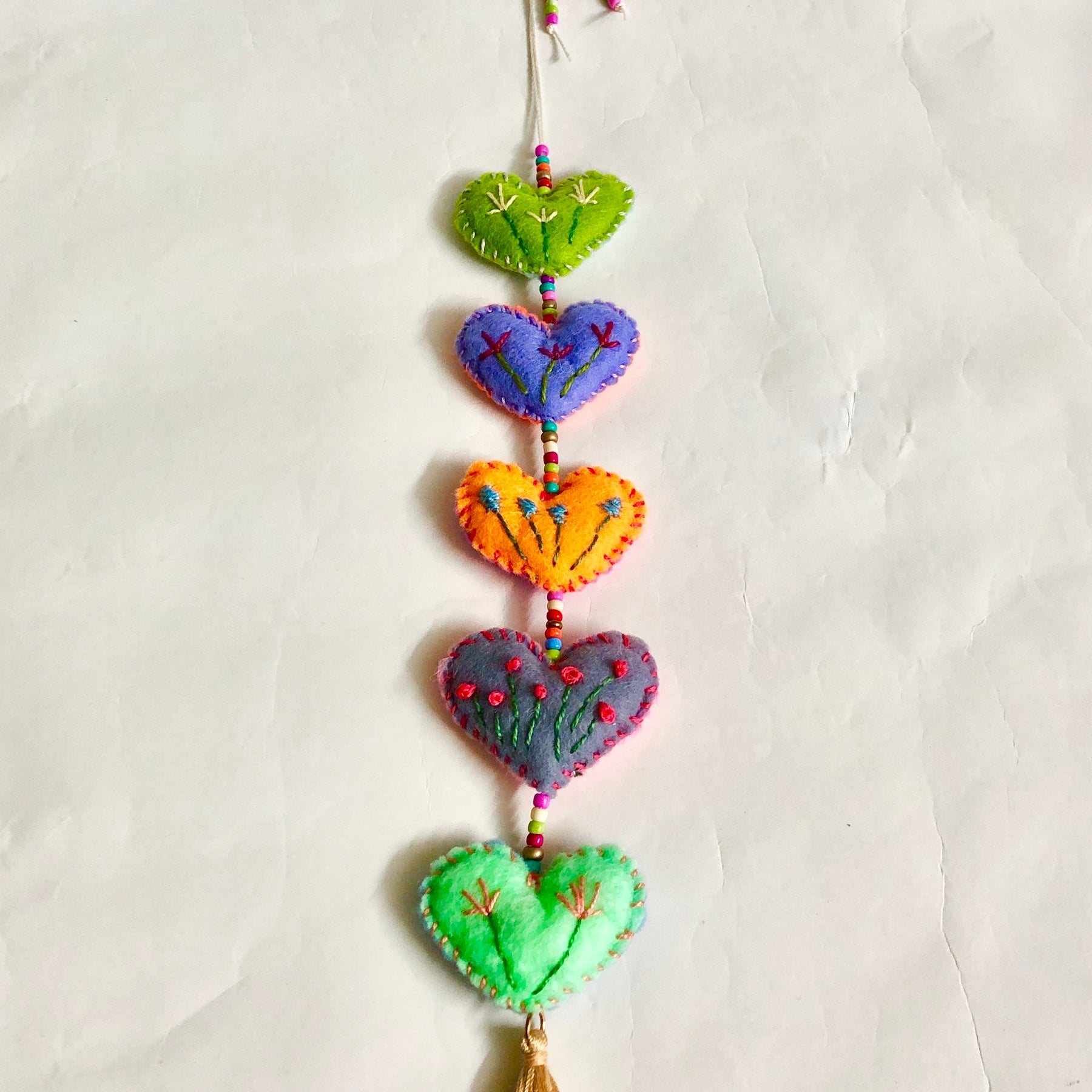 Sweet Felt and Bead Heart Dangle