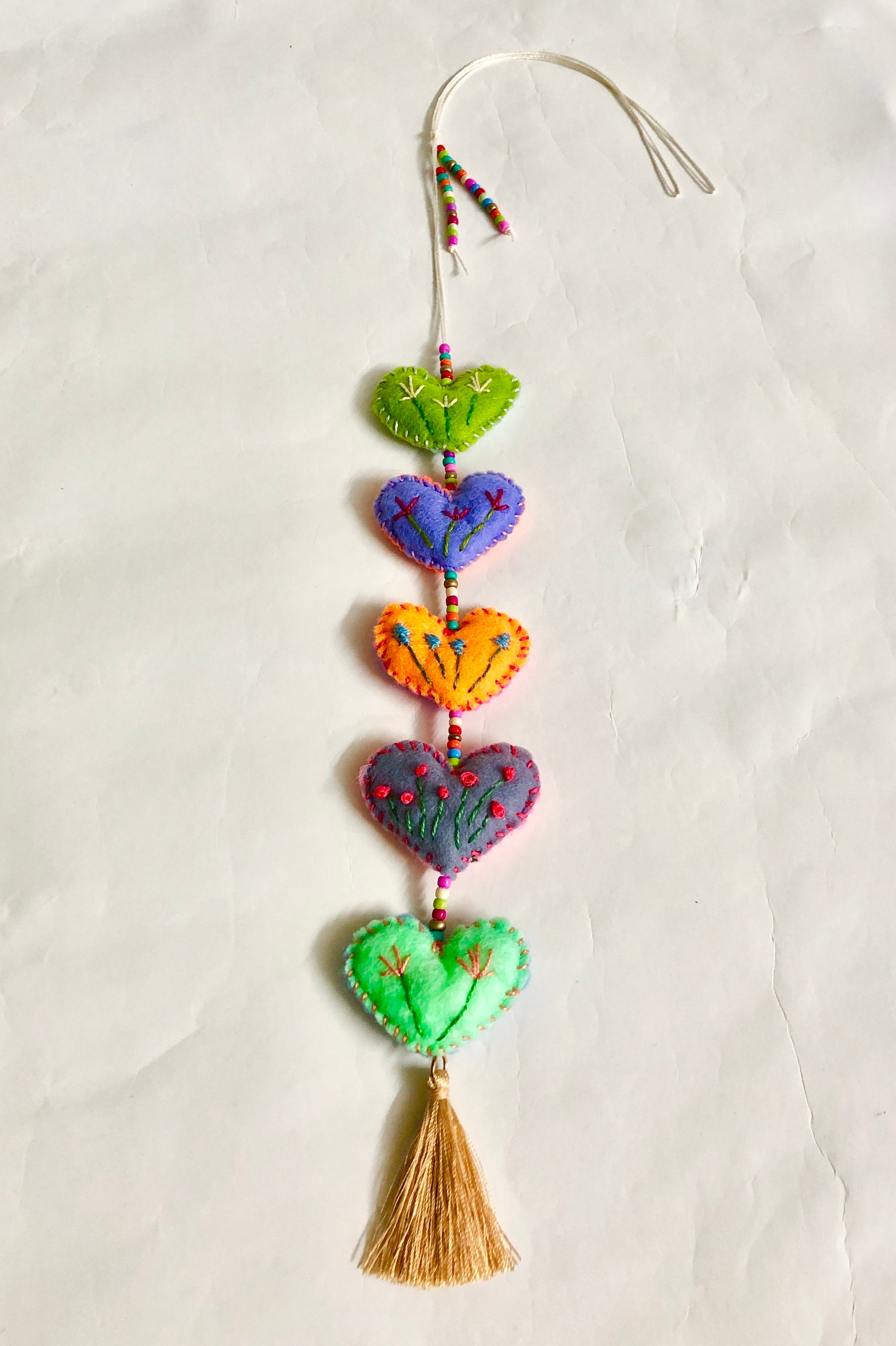 Sweet Felt and Bead Heart Dangle