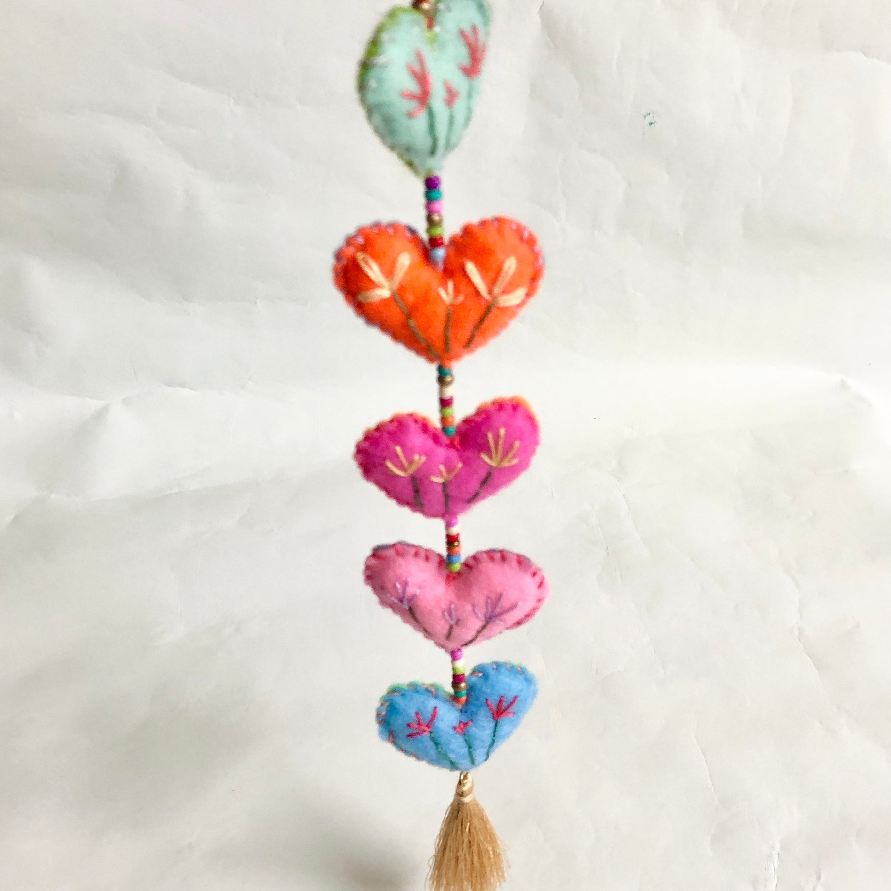 Sweet Felt and Bead Heart Dangle