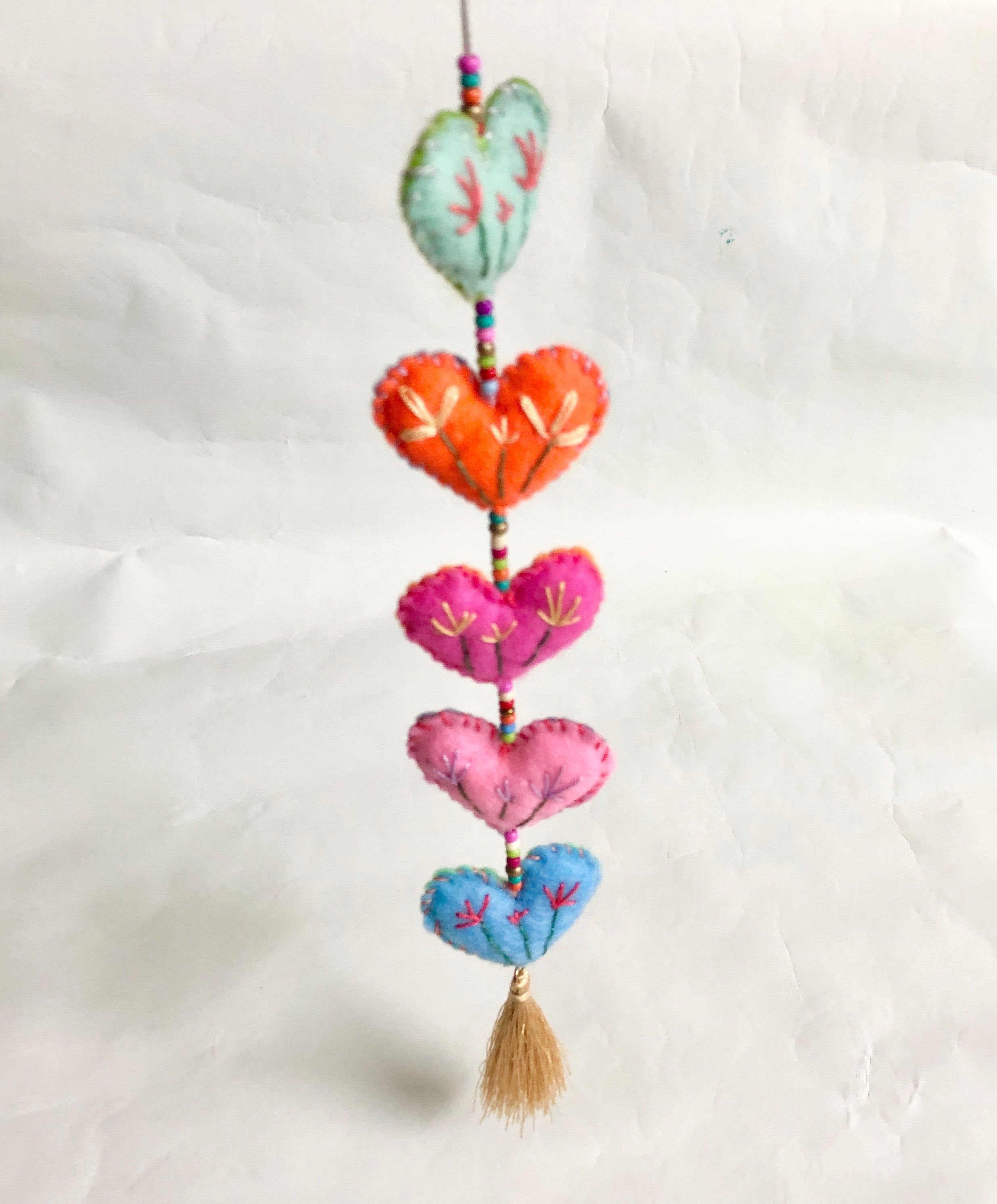 Sweet Felt and Bead Heart Dangle