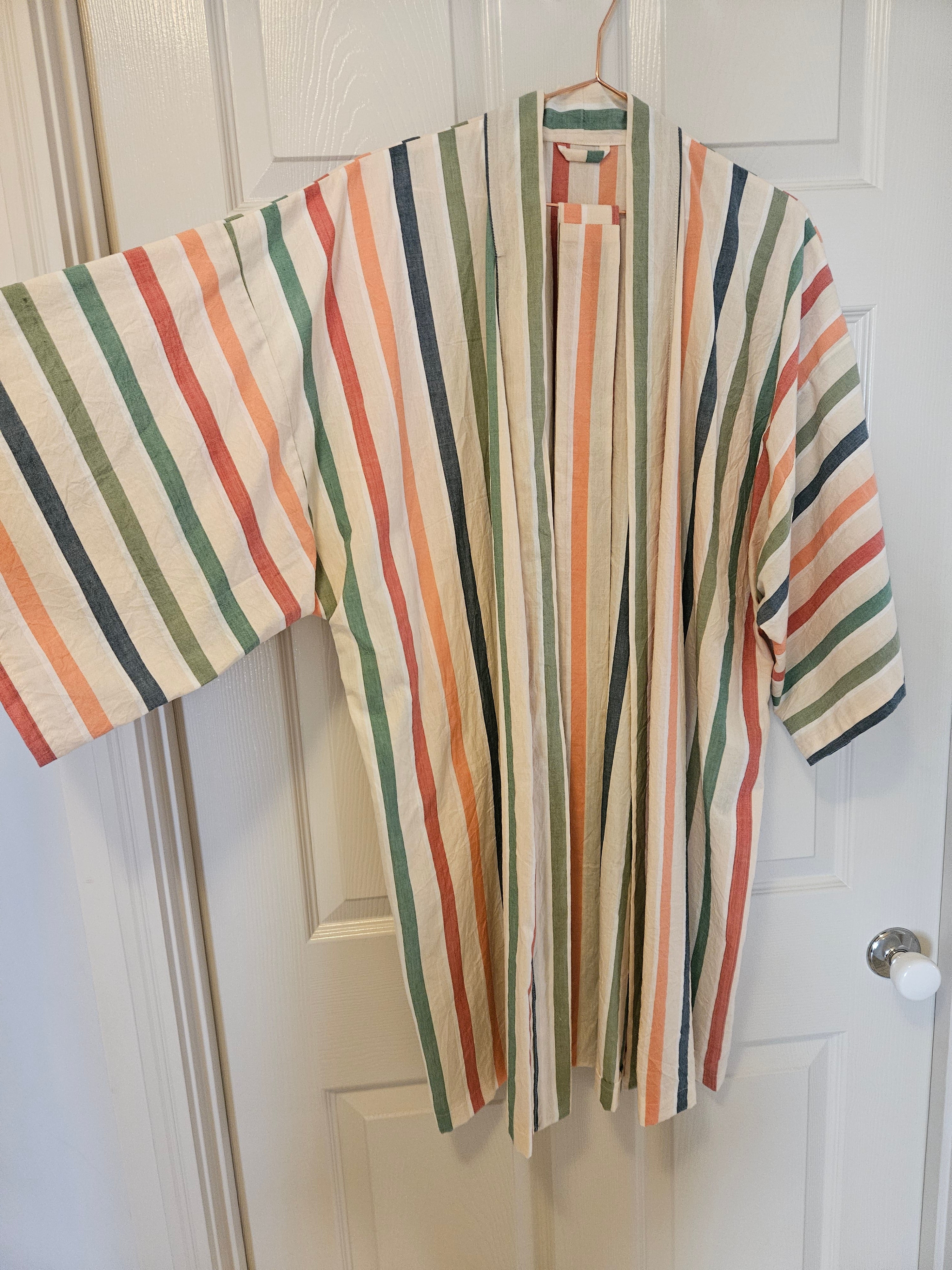 Dressing Gown 100% Cotton Summer Stripe