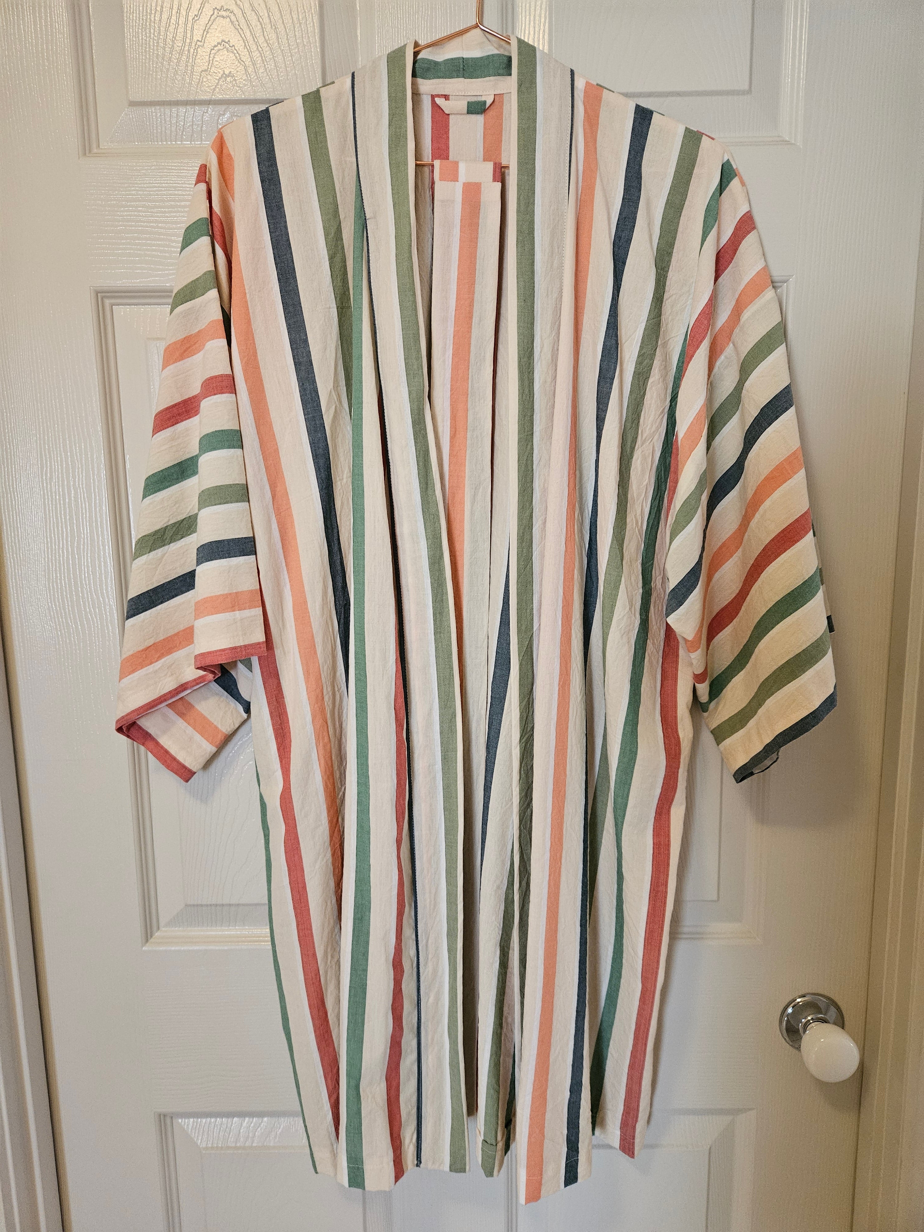 Dressing Gown 100% Cotton Summer Stripe