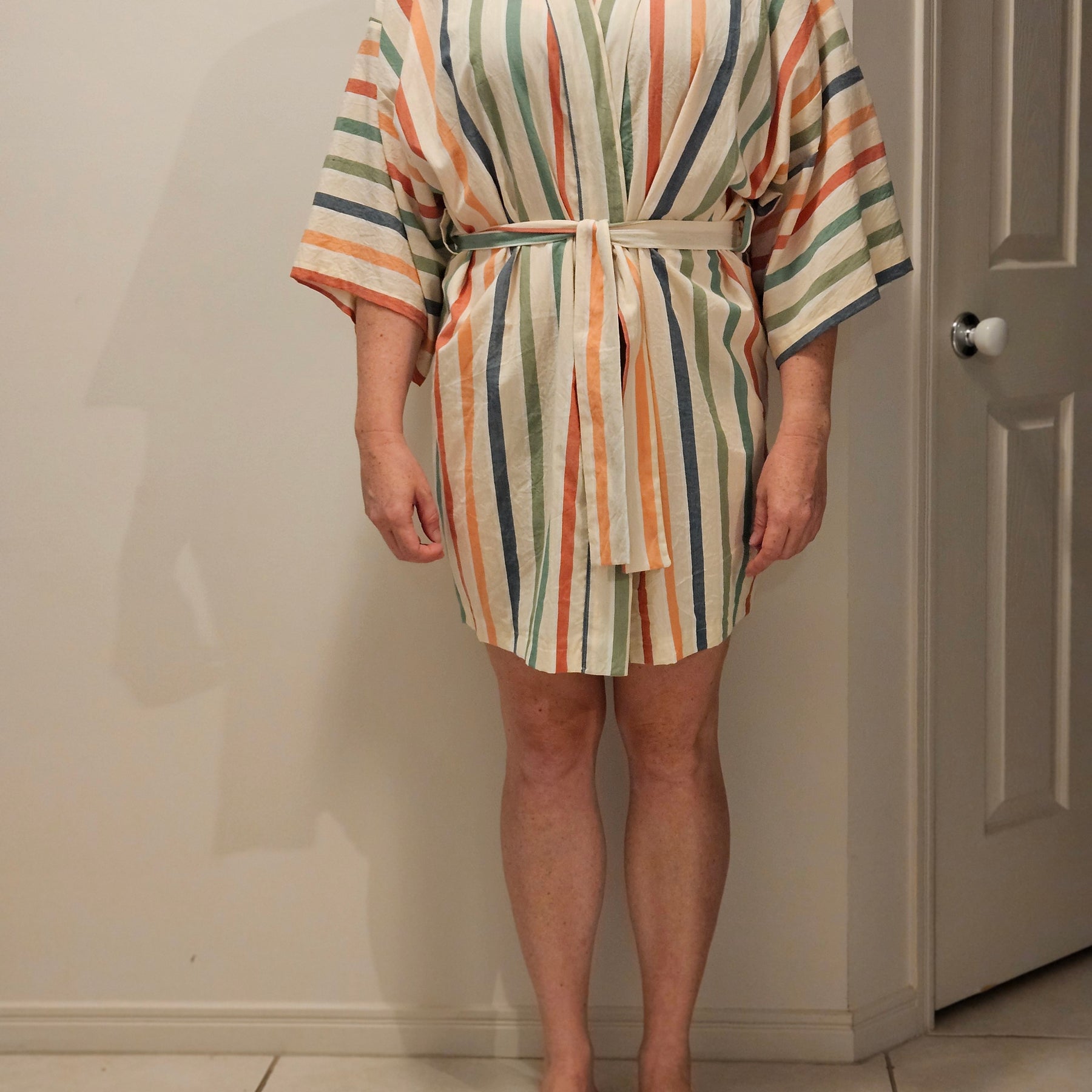 Dressing Gown 100% Cotton Summer Stripe