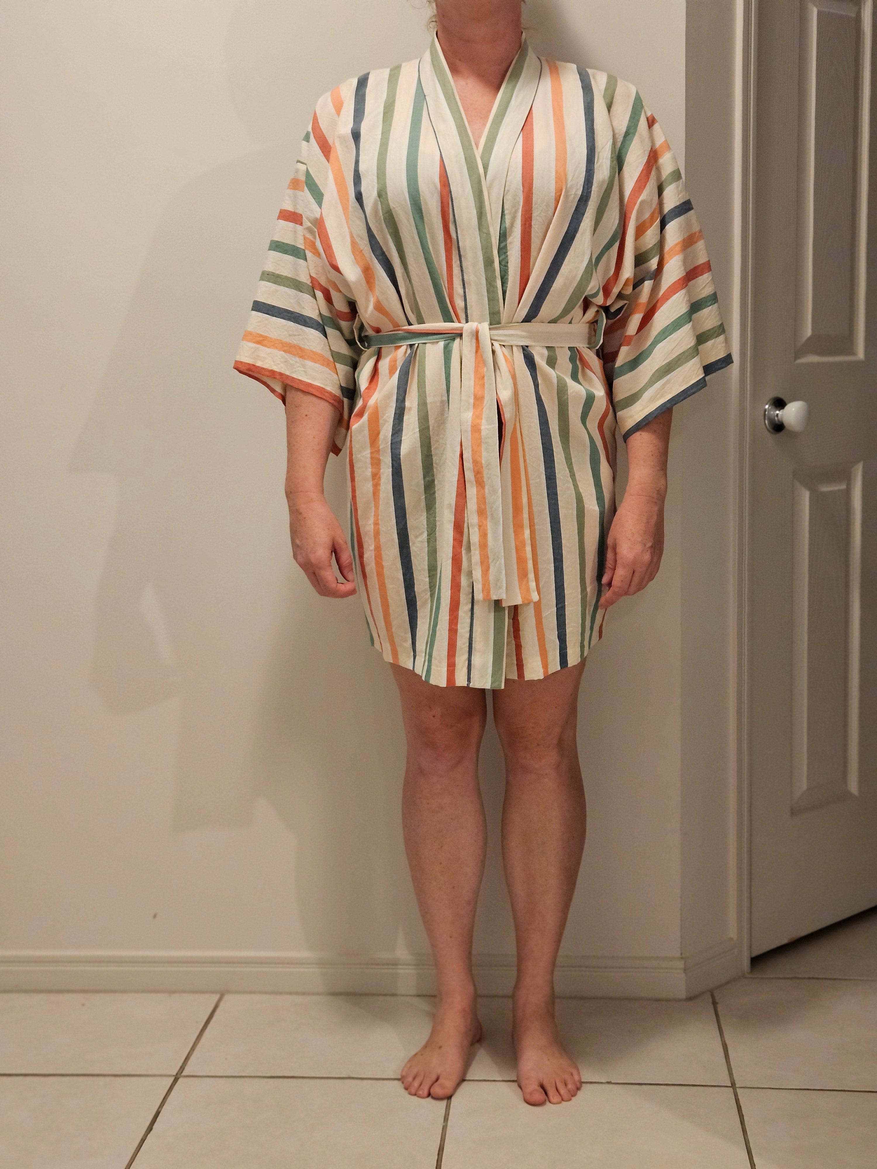 Dressing Gown 100% Cotton Summer Stripe