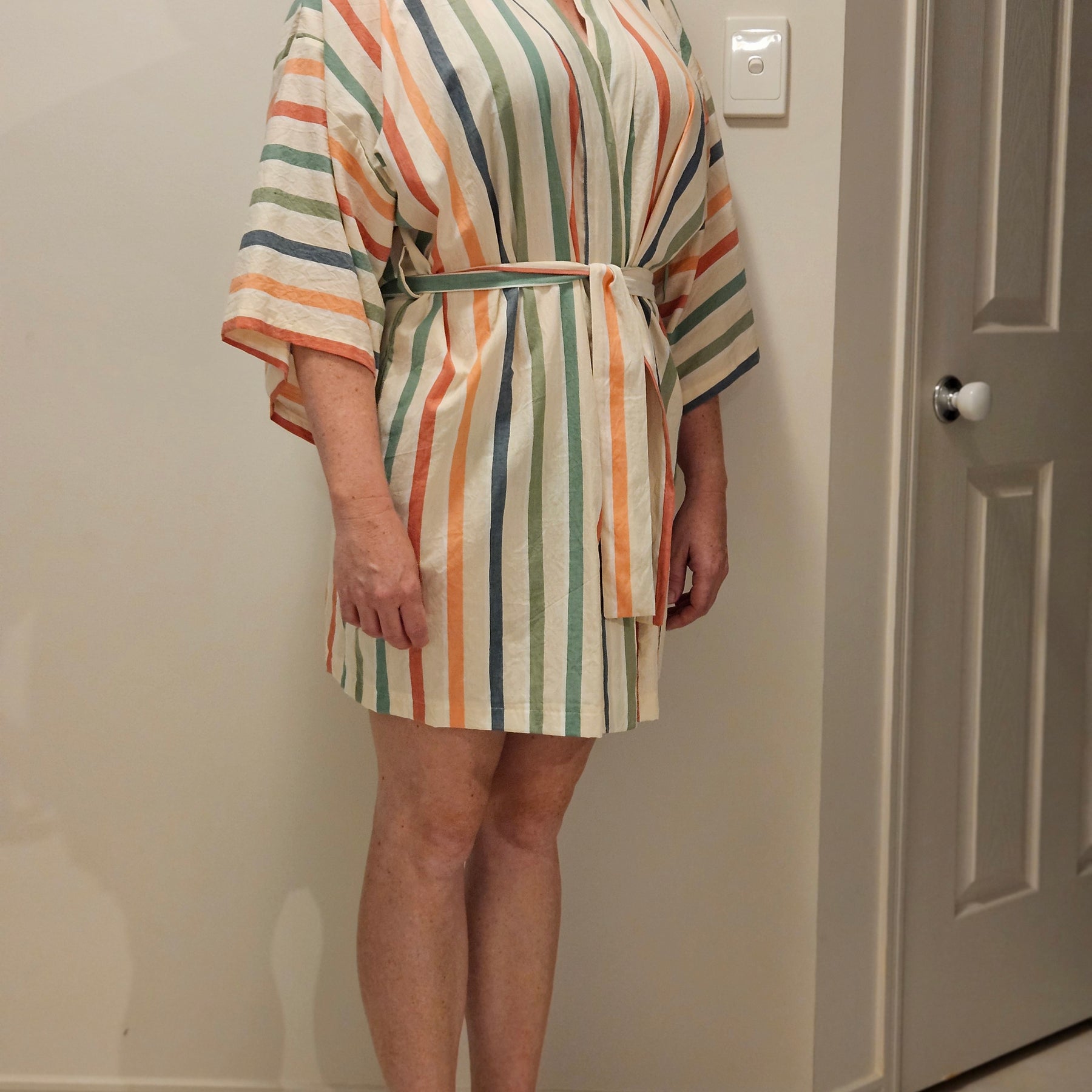Dressing Gown 100% Cotton Summer Stripe