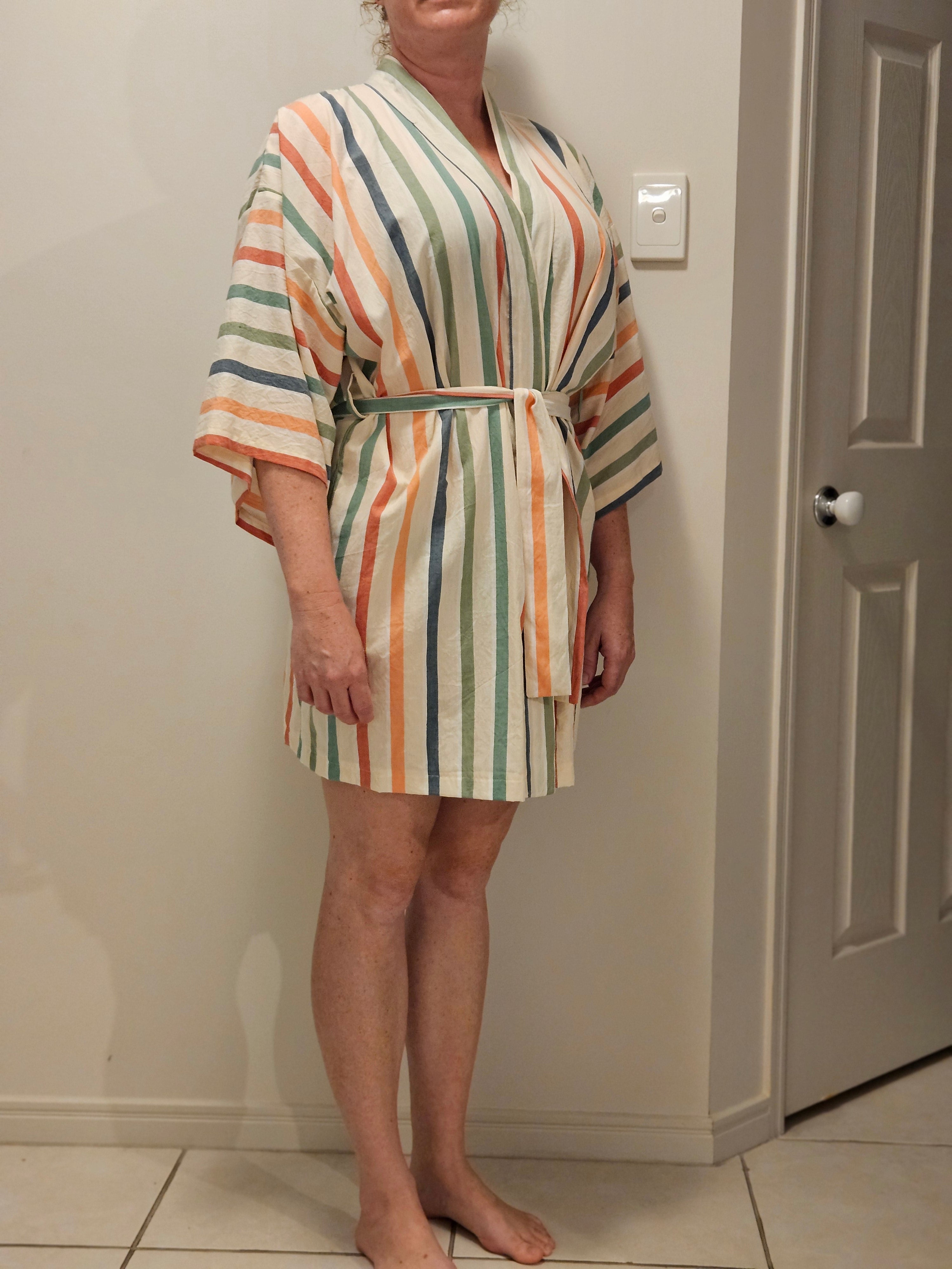 Dressing Gown 100% Cotton Summer Stripe