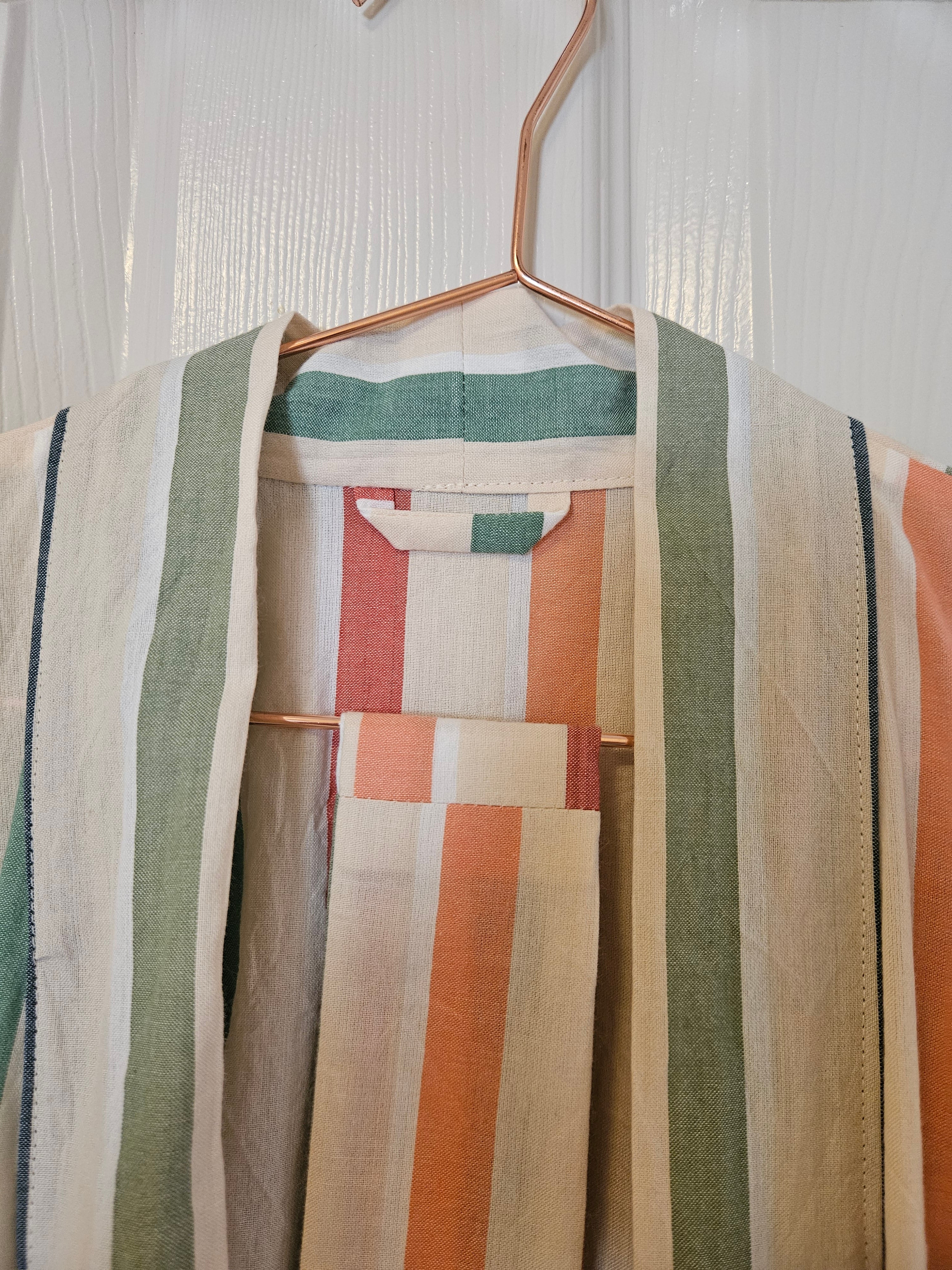 Dressing Gown 100% Cotton Summer Stripe