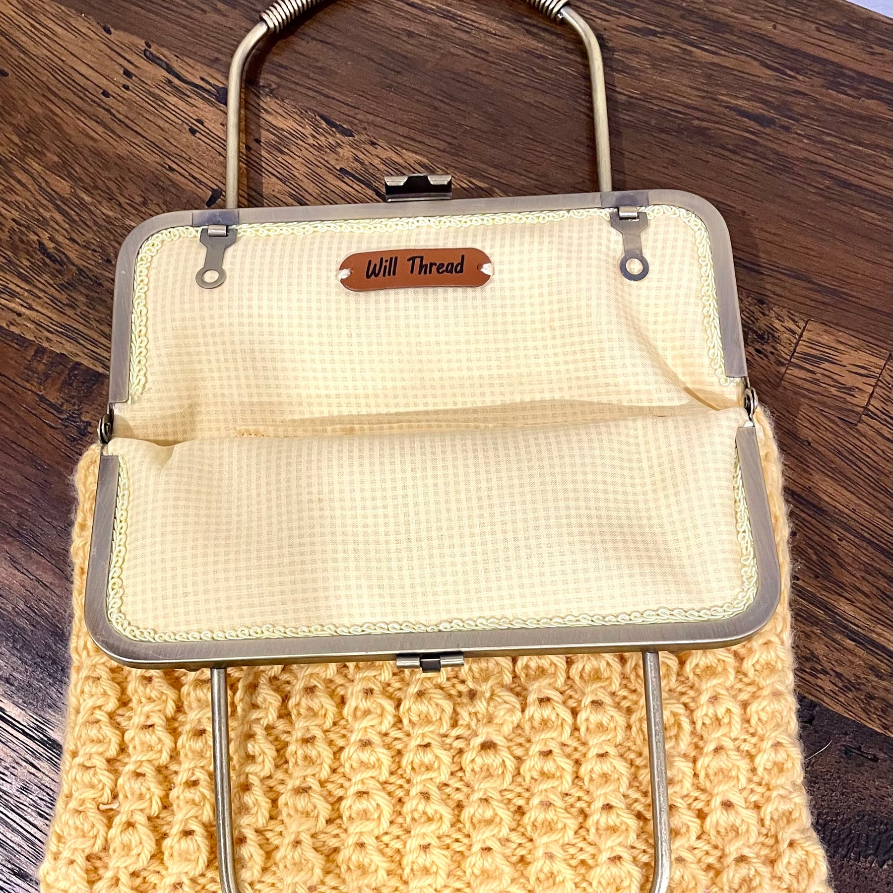 Yellow Merino Wool Handbag, Bronze Kiss Clasp, OOAK