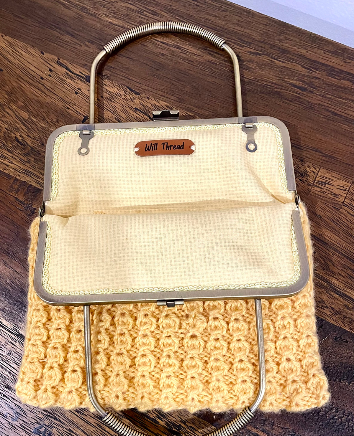 Yellow Merino Wool Handbag, Bronze Kiss Clasp, OOAK