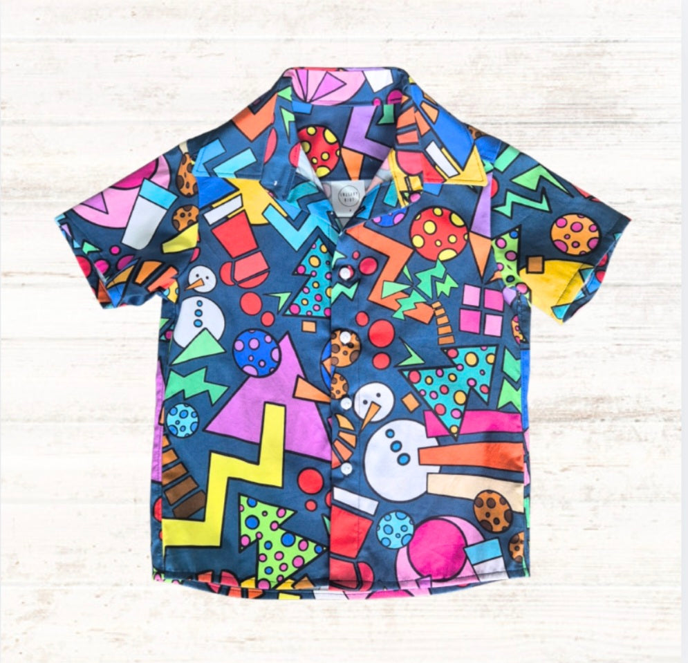 Kids 90s Christmas Button Up Shirt Size 4- Ready To Ship!