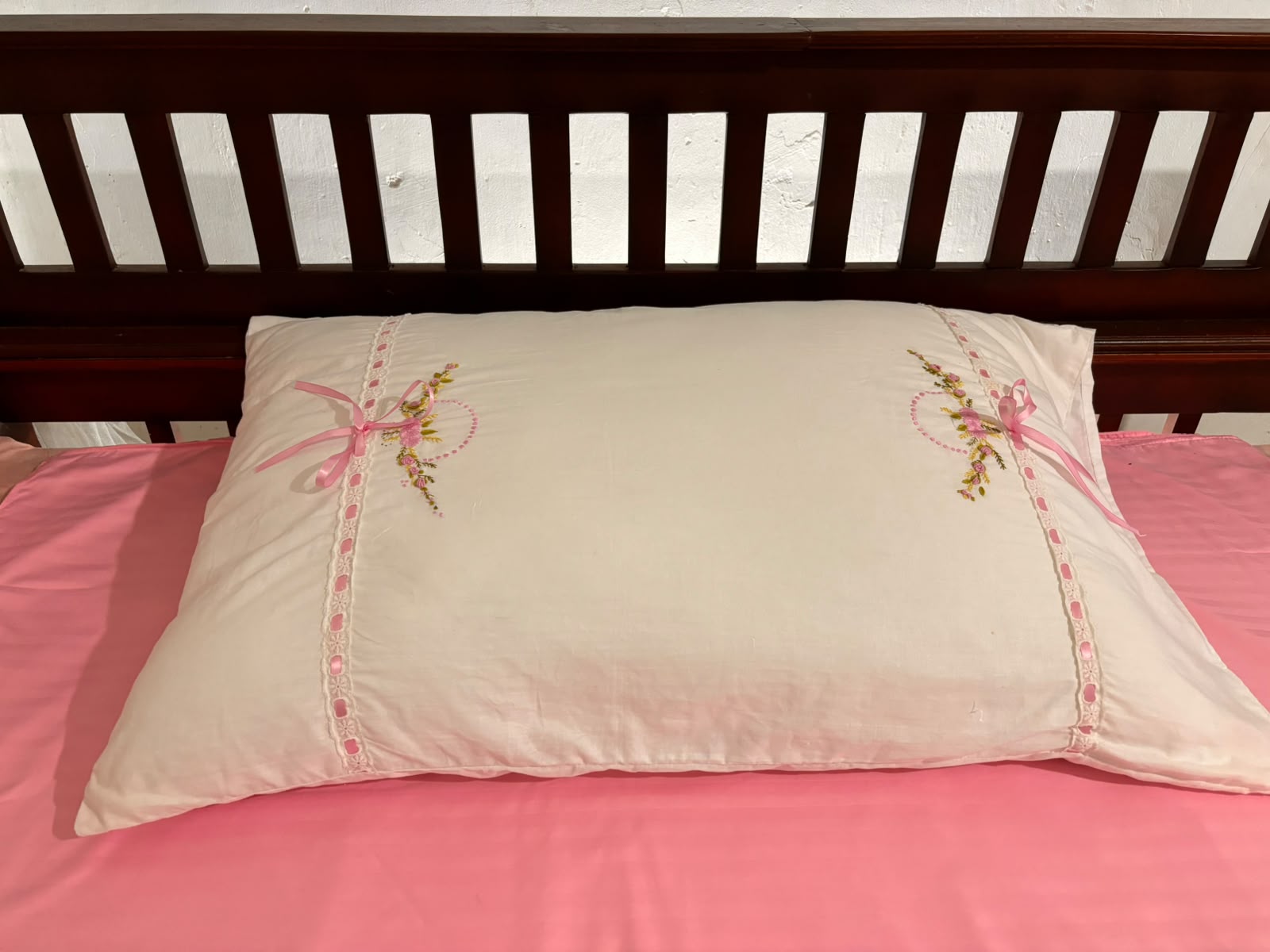 Set of 2 Standard Size Floral Embroidered Pillow Cases