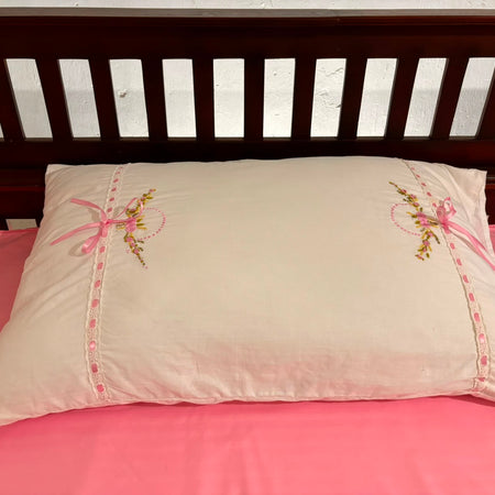 Set of 2 Standard Size Floral Embroidered Pillow Cases
