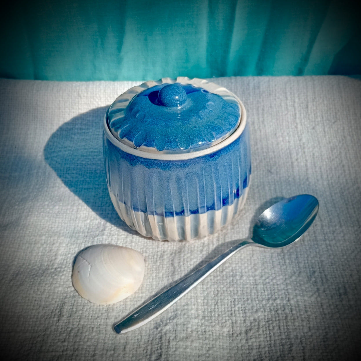 Blue and White Fluted Sugar Bowl
