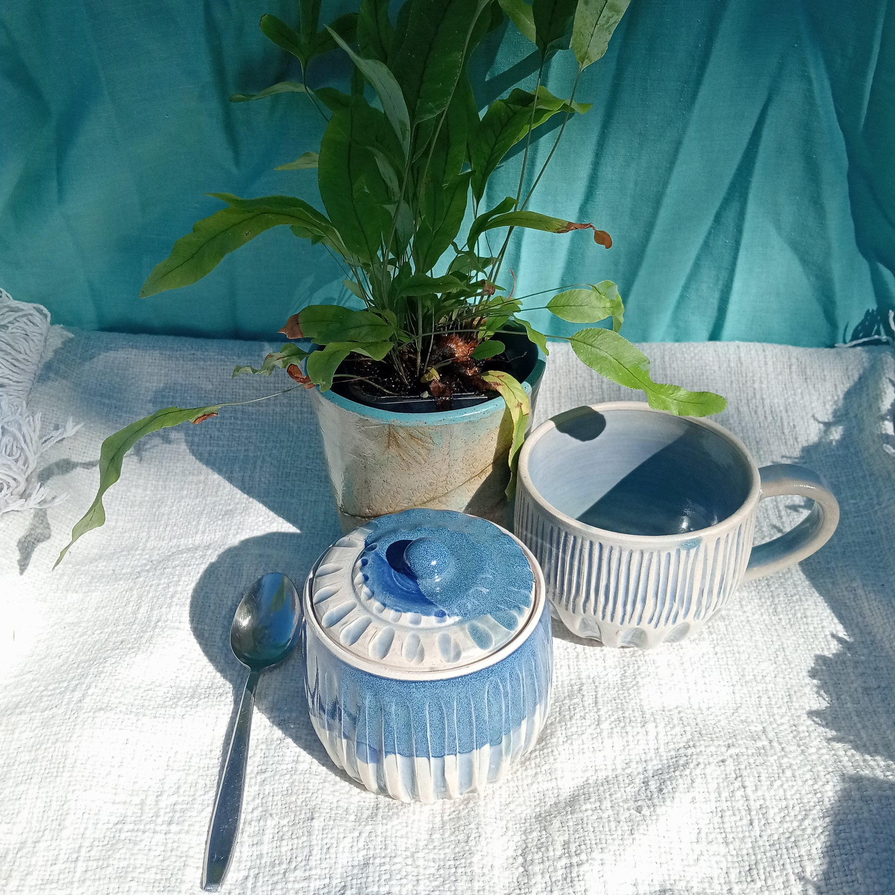 Blue and White Fluted Sugar Bowl