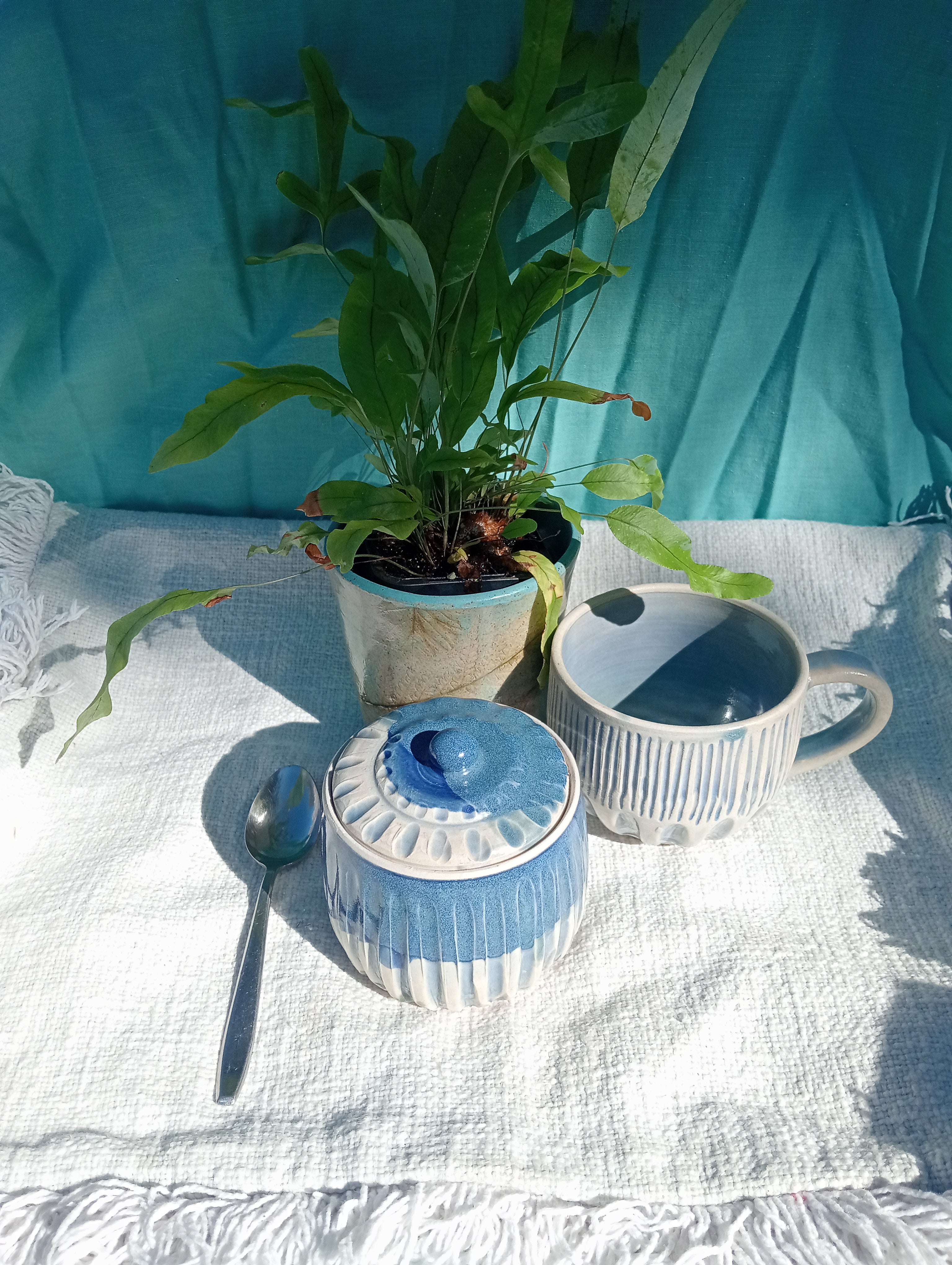 Blue and White Fluted Sugar Bowl
