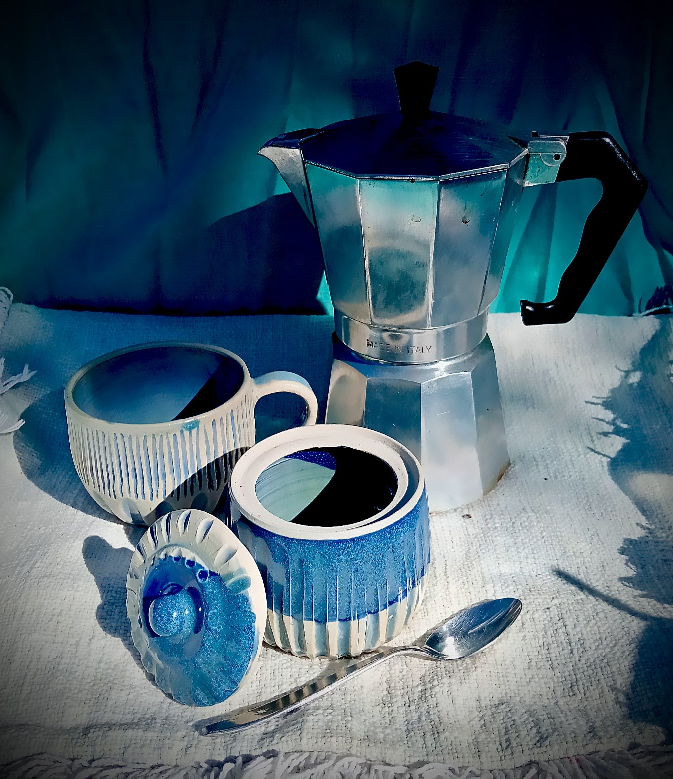 Blue and White Fluted Sugar Bowl