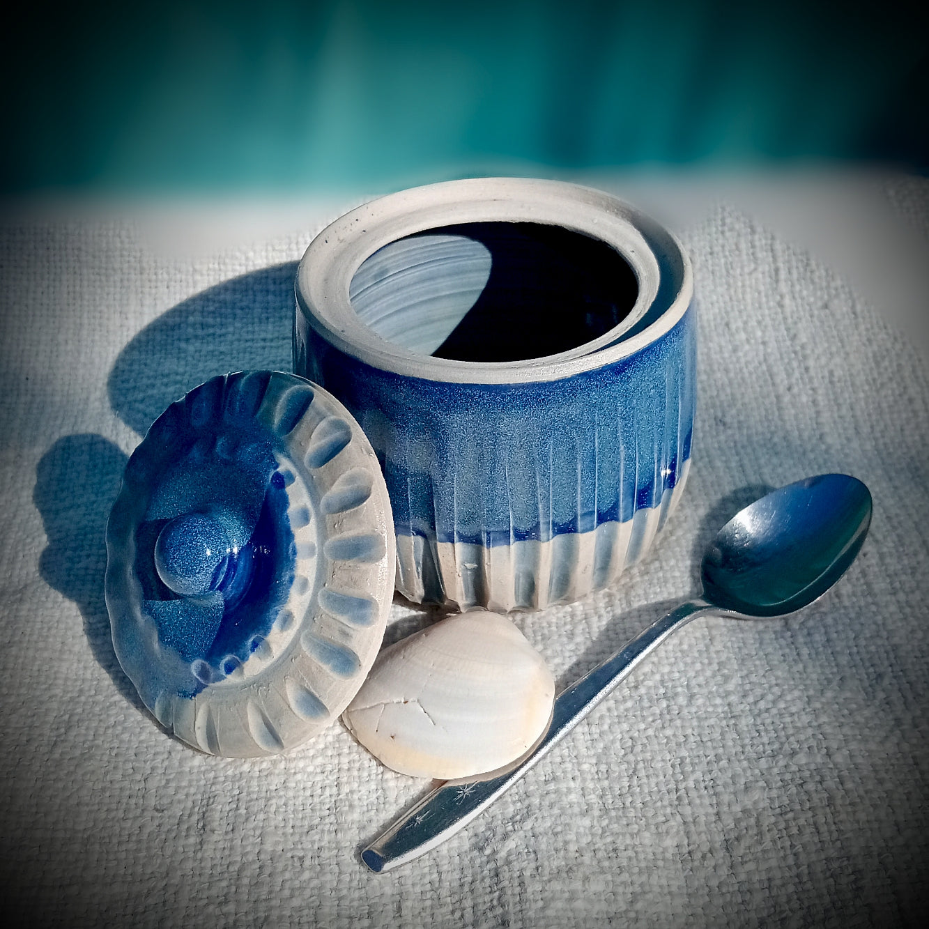 Blue and White Fluted Sugar Bowl