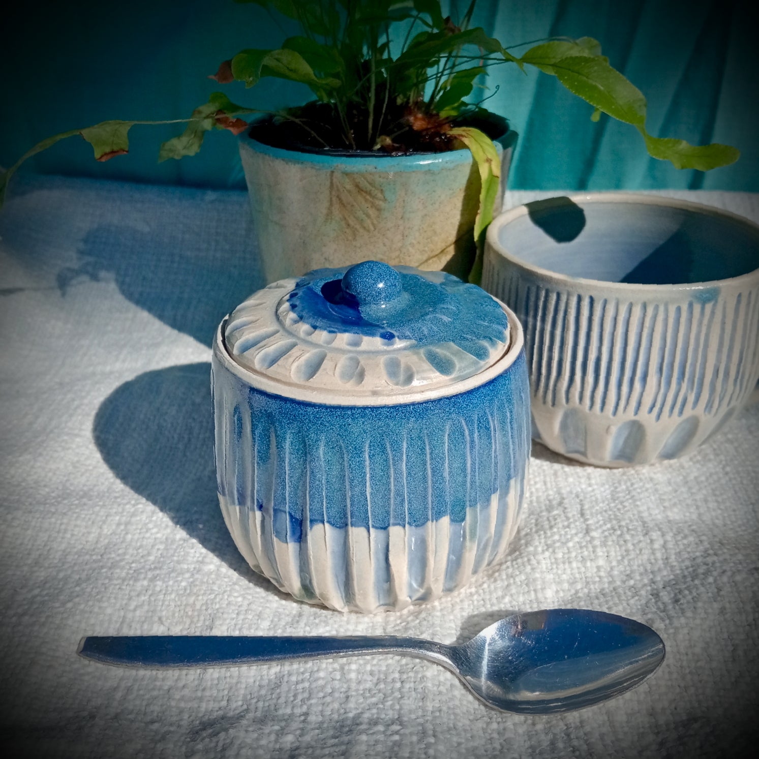 Blue and White Fluted Sugar Bowl