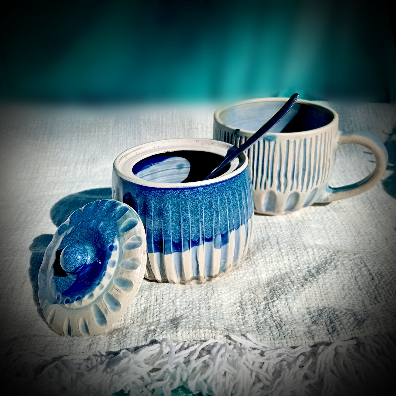 Blue and White Fluted Sugar Bowl