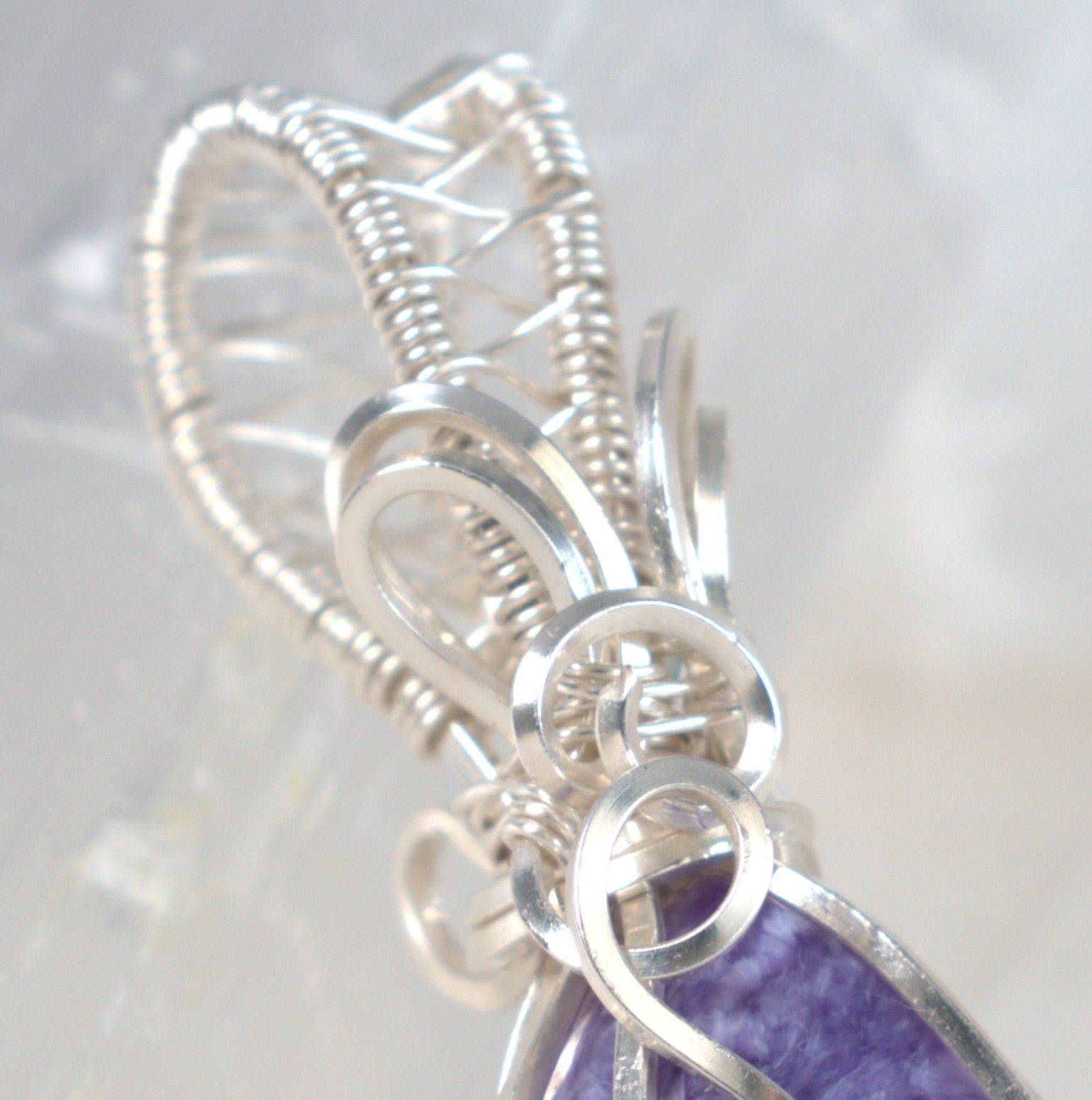 Wire Wrapped Charoite Keepsake Pendant
