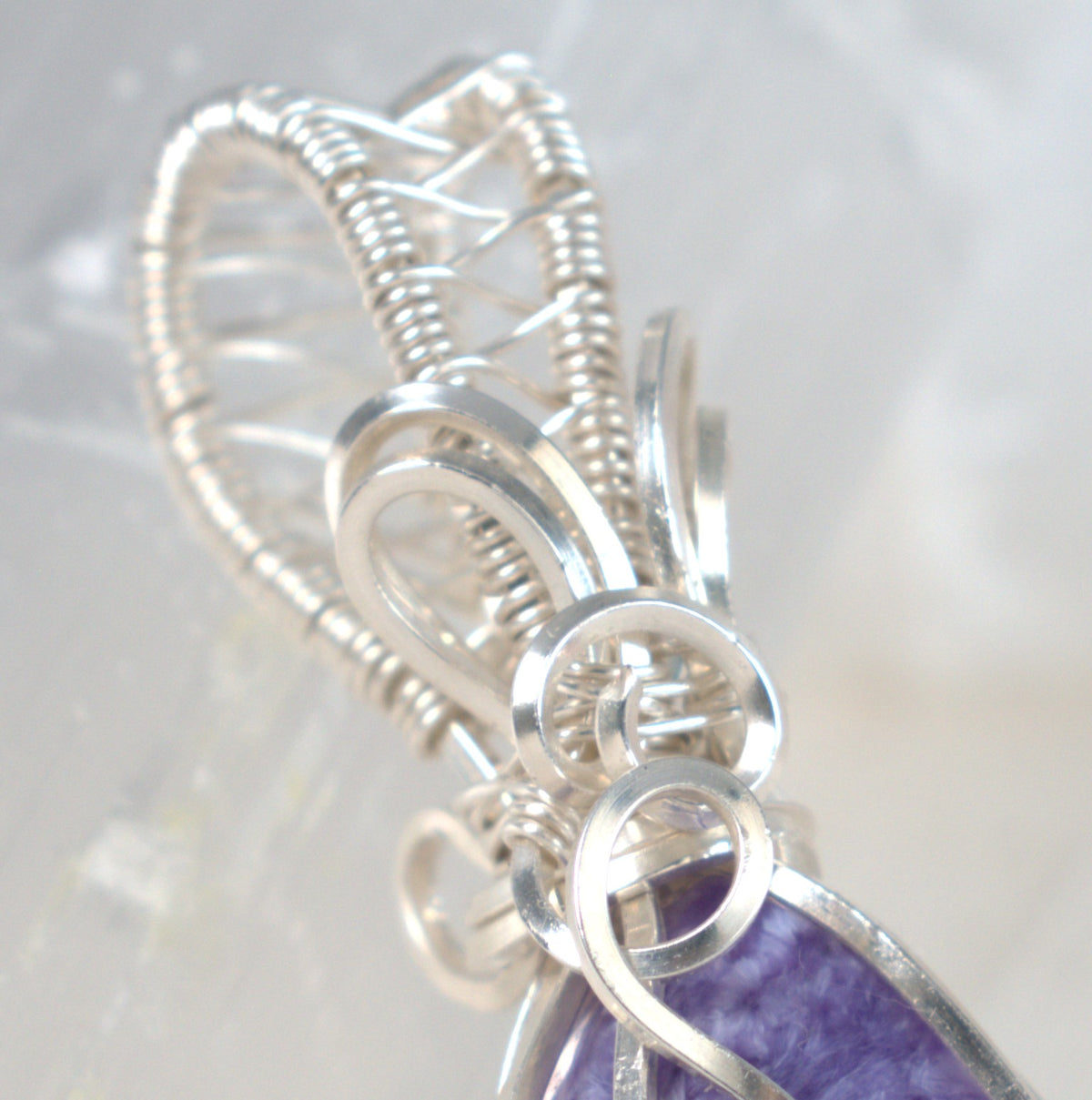 Wire Wrapped Charoite Keepsake Pendant