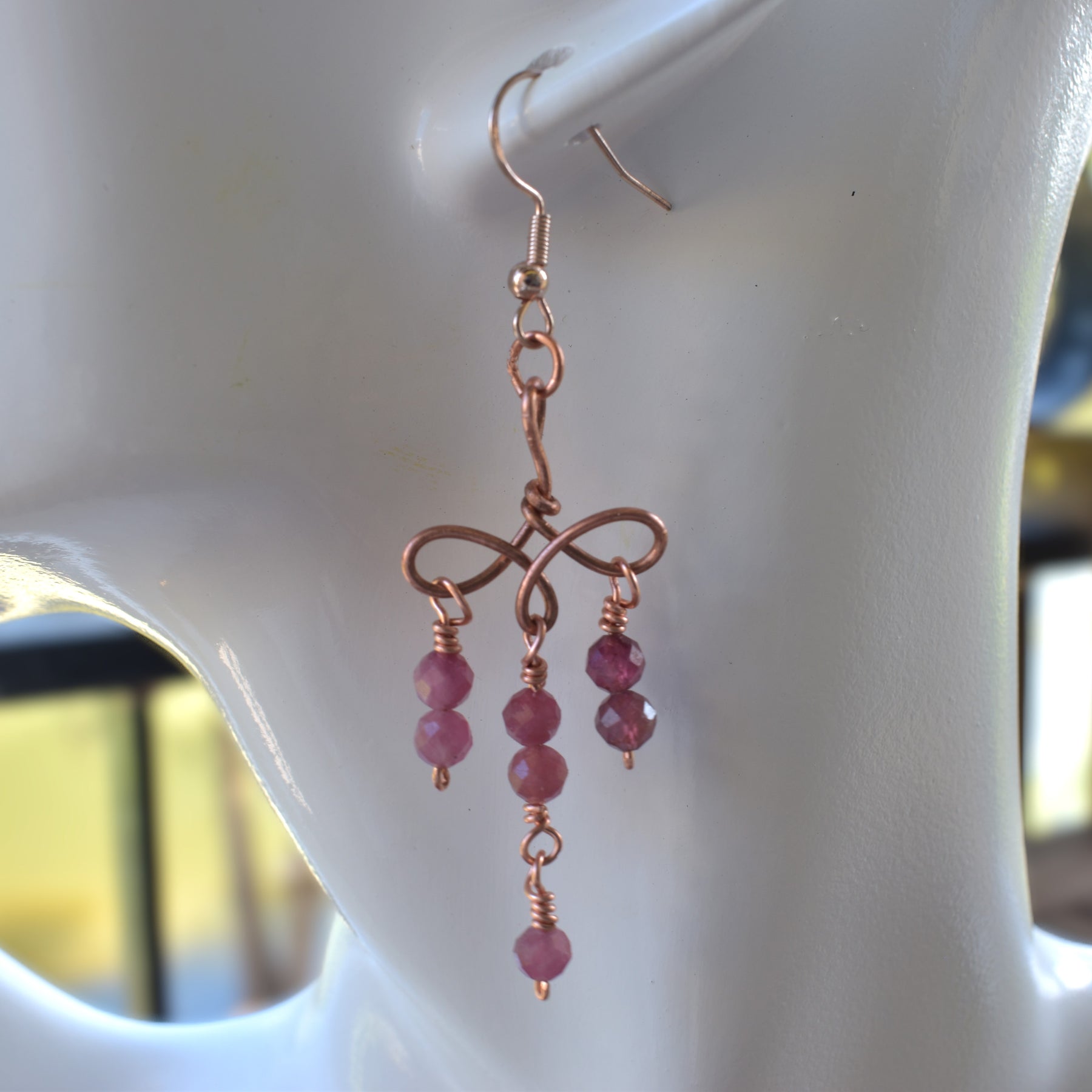 Ribbon Cascade - Tourmaline & Copper Earrings