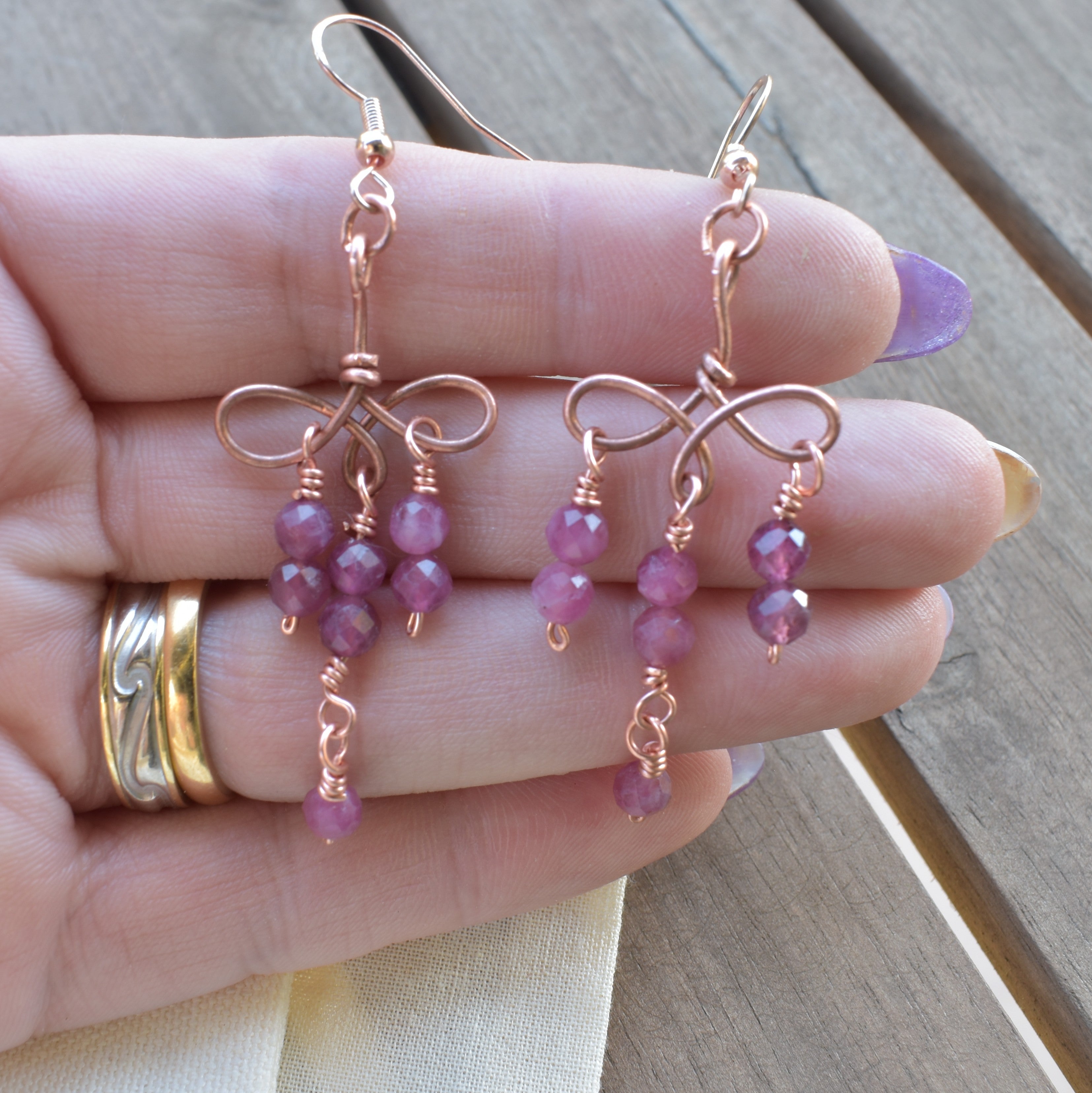 Ribbon Cascade - Tourmaline & Copper Earrings