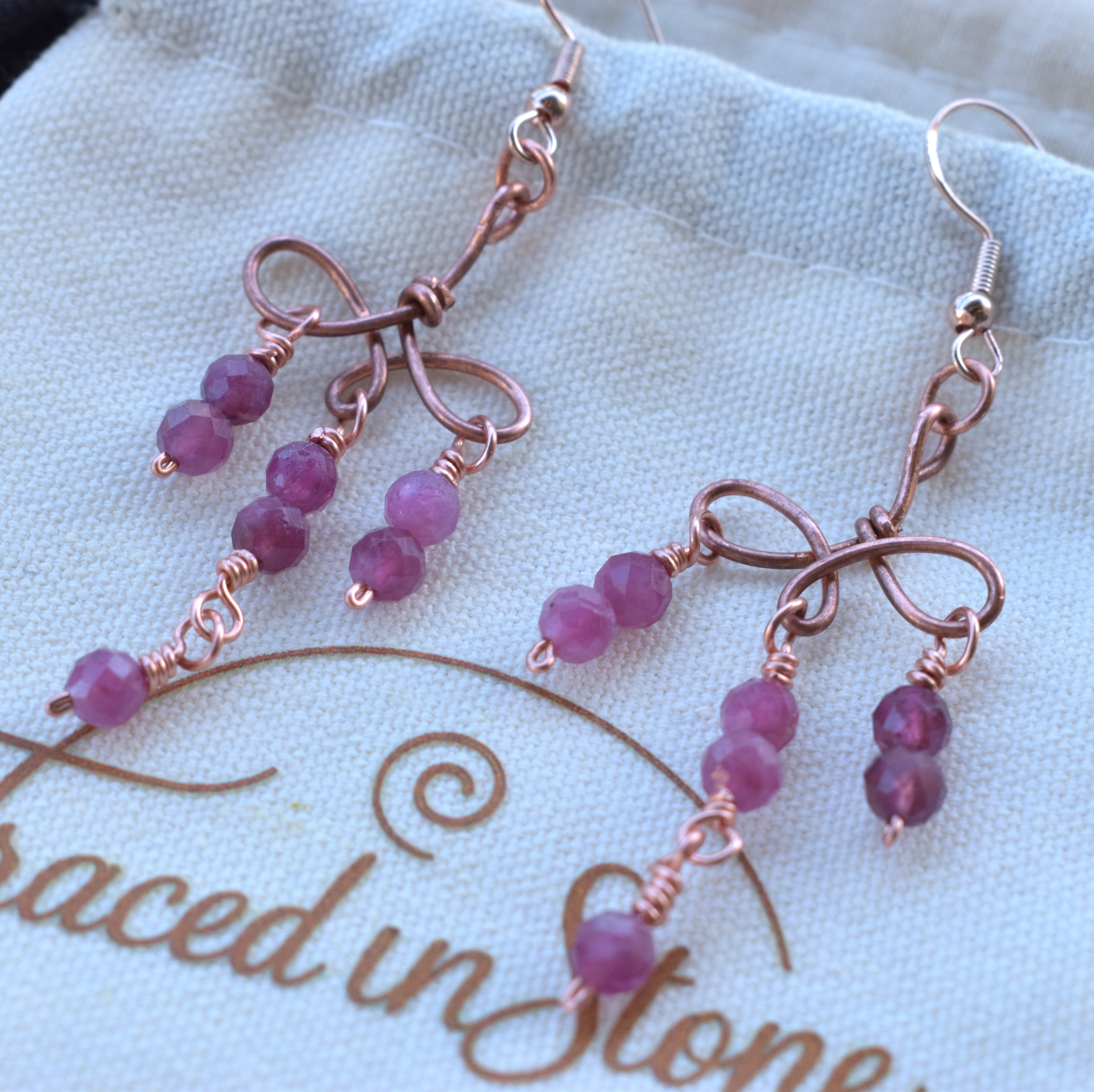 Ribbon Cascade - Tourmaline & Copper Earrings