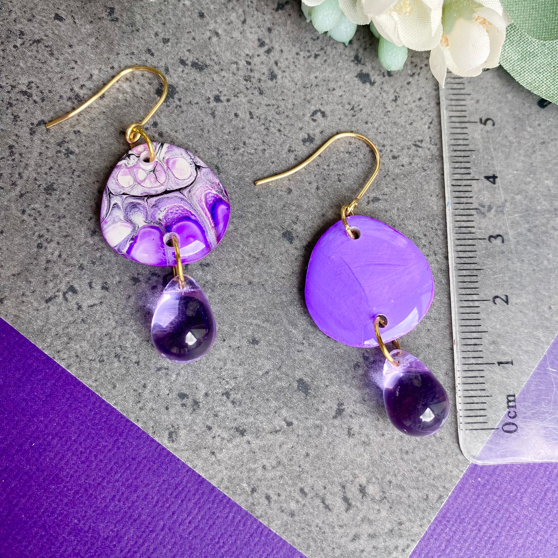 Pretty Purple Lilac Wearable Art Earrings