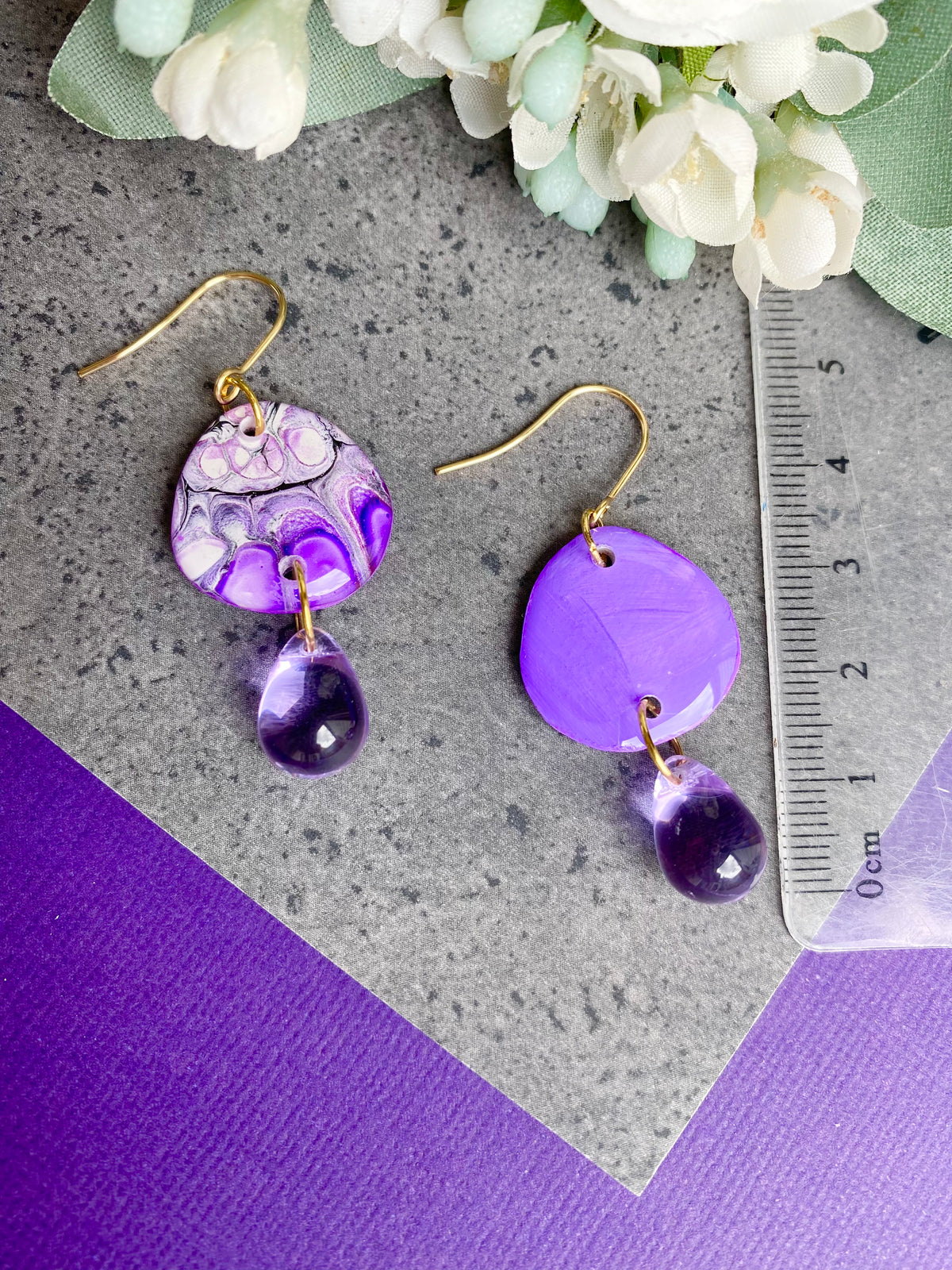 Pretty Purple Lilac Wearable Art Earrings